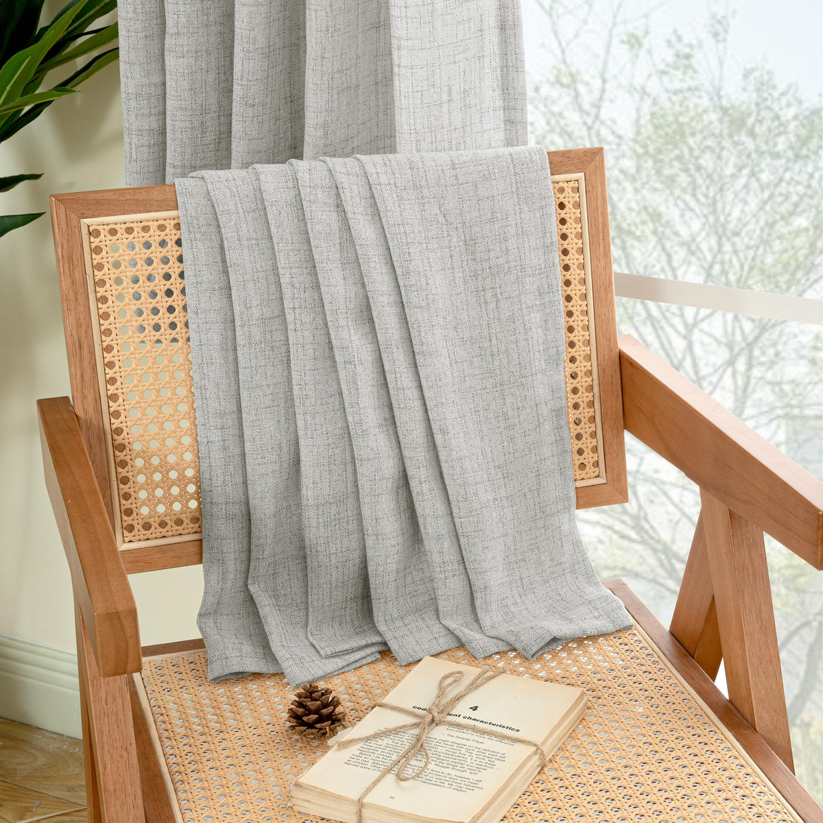 Light Grey Linen Semi Sheer Curtains 80 Inch Length for Living Room (2 Count)
