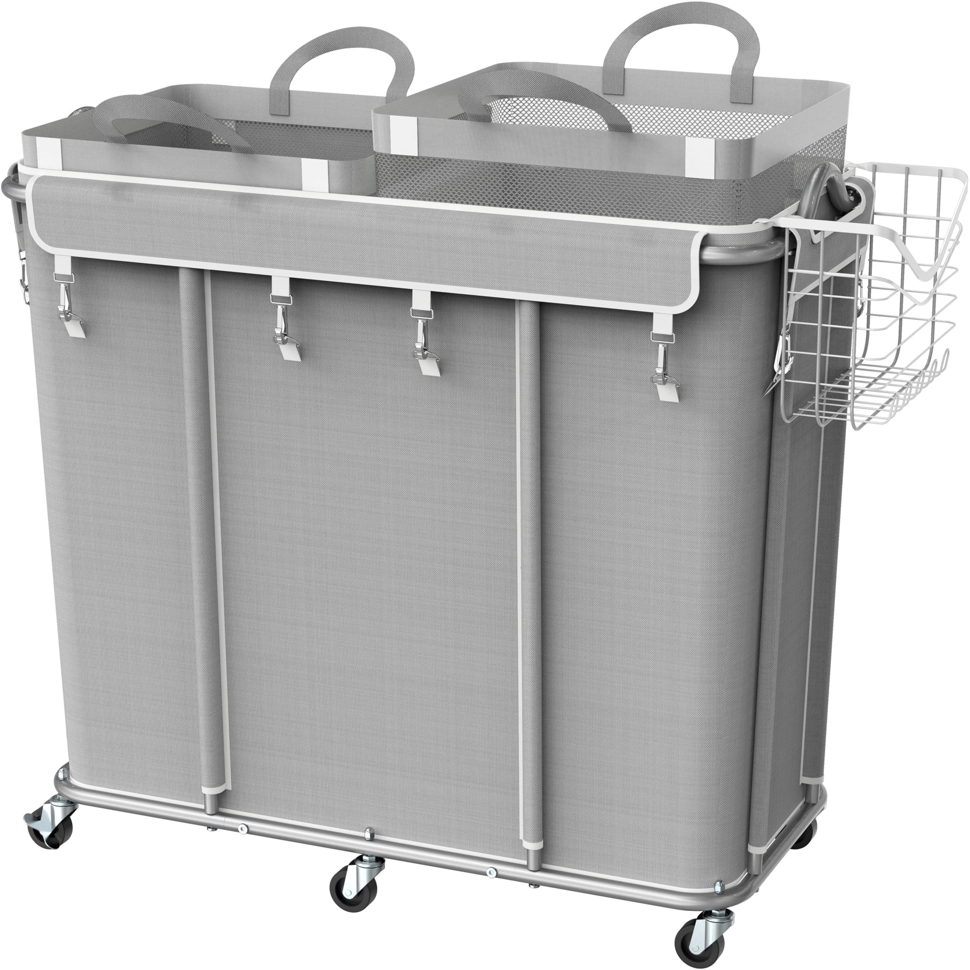 Large 2 Section Rolling Laundry Cart