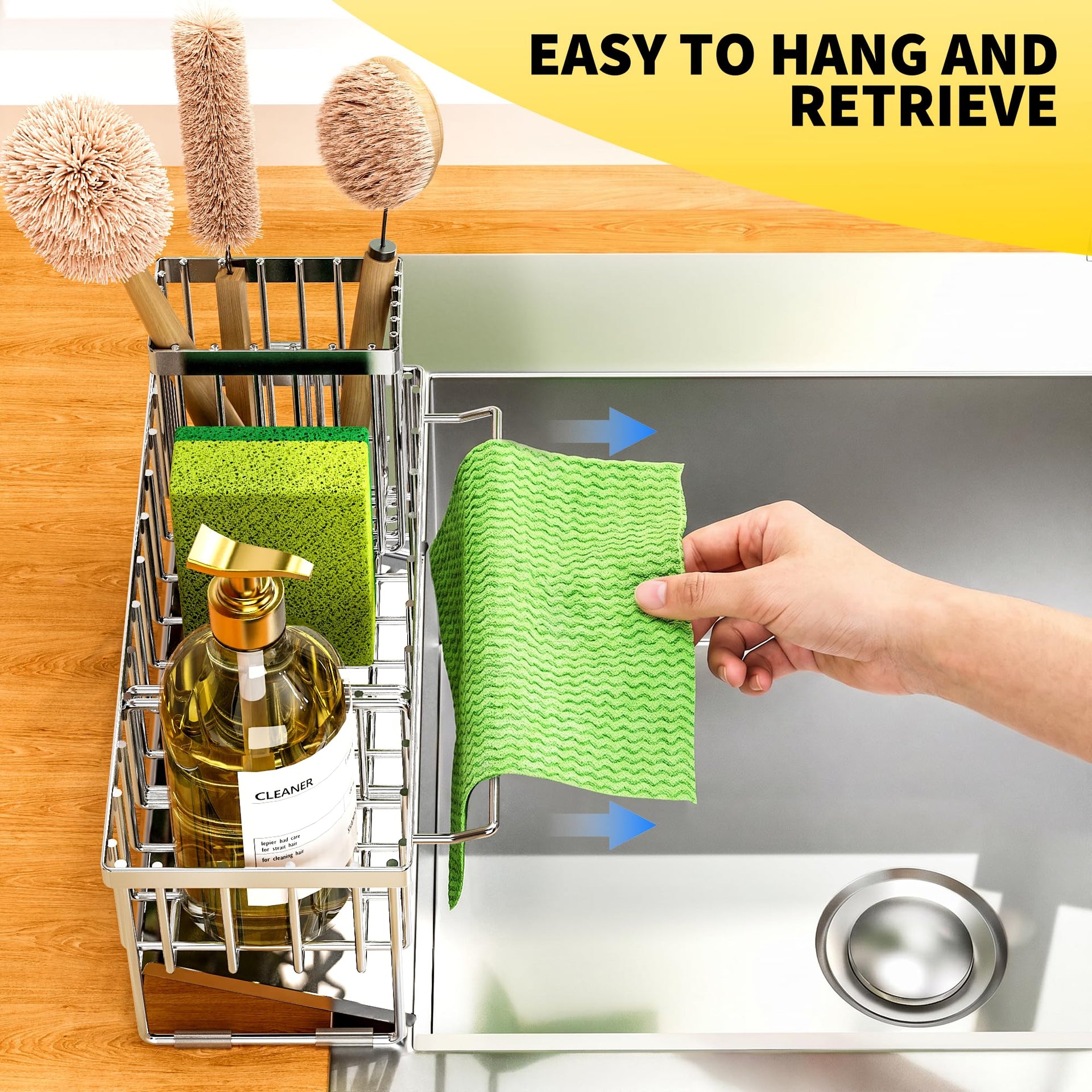 Kitchen Sink Caddy Organzier with High Brush Holder