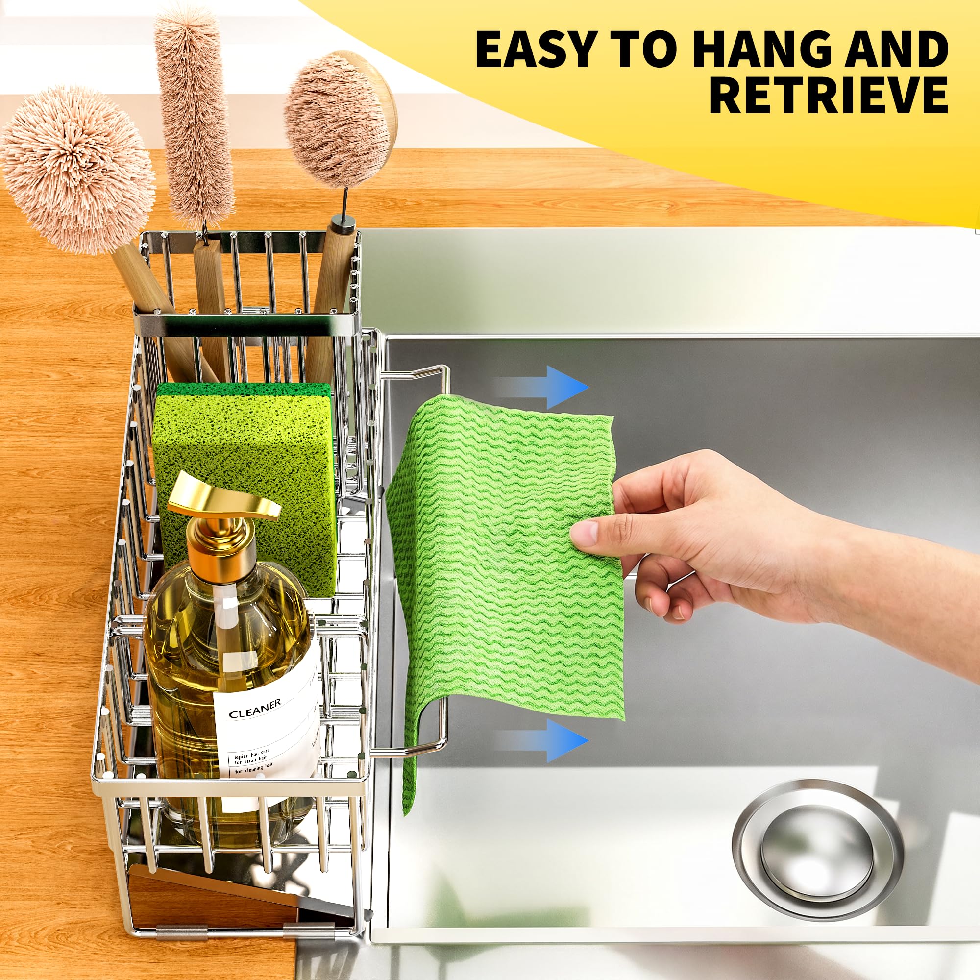 Kitchen Sink Caddy Organzier with High Brush Holder