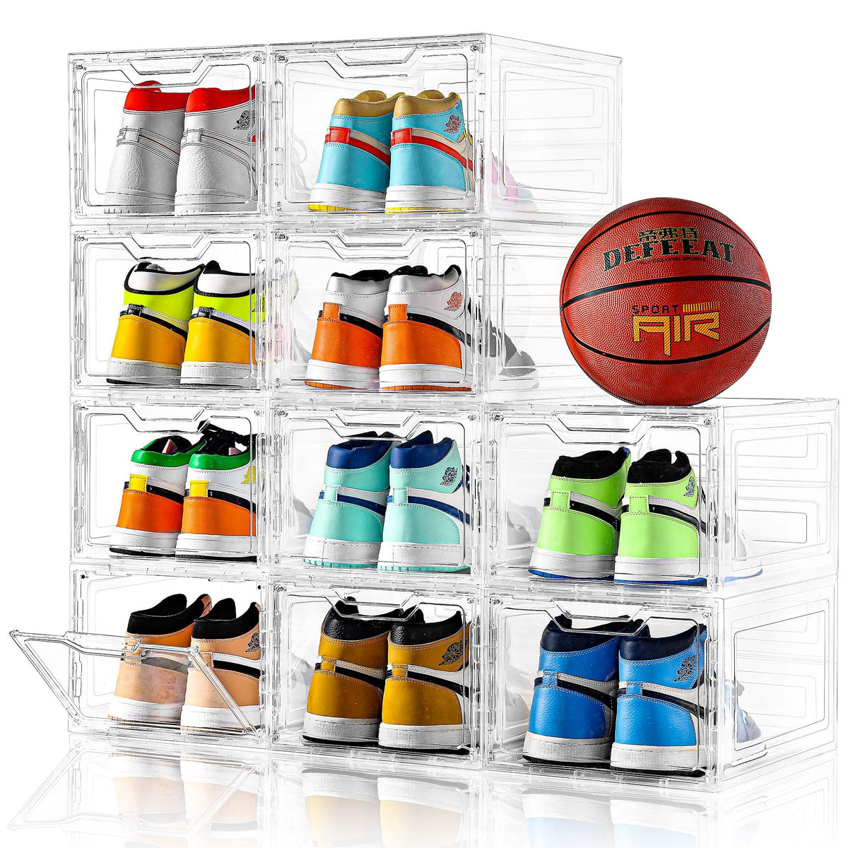 10 Pack Large Shoe Boxes Clear Plastic Stackable (10 Count)