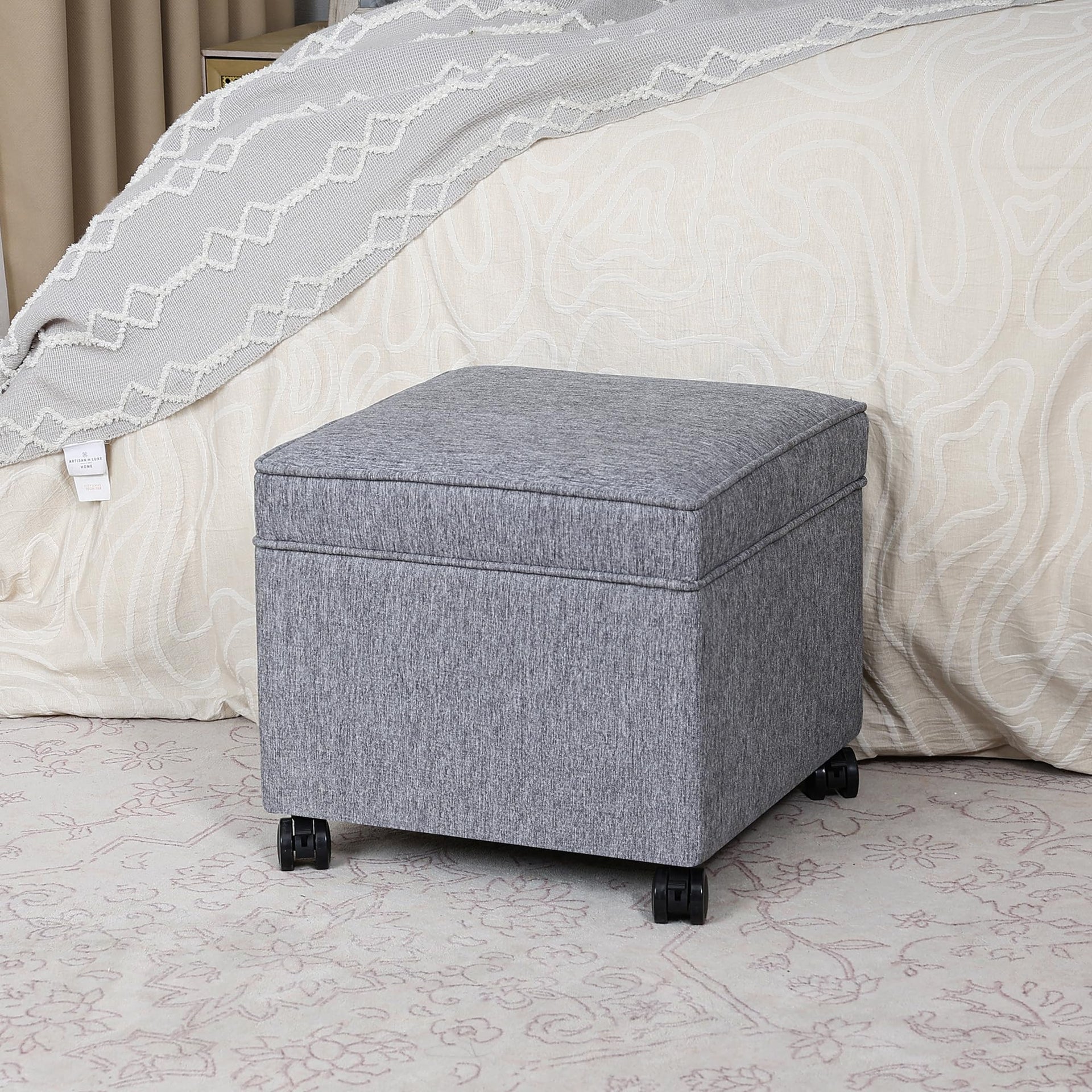17.5 Inch Square Storage Ottoman with Wheels