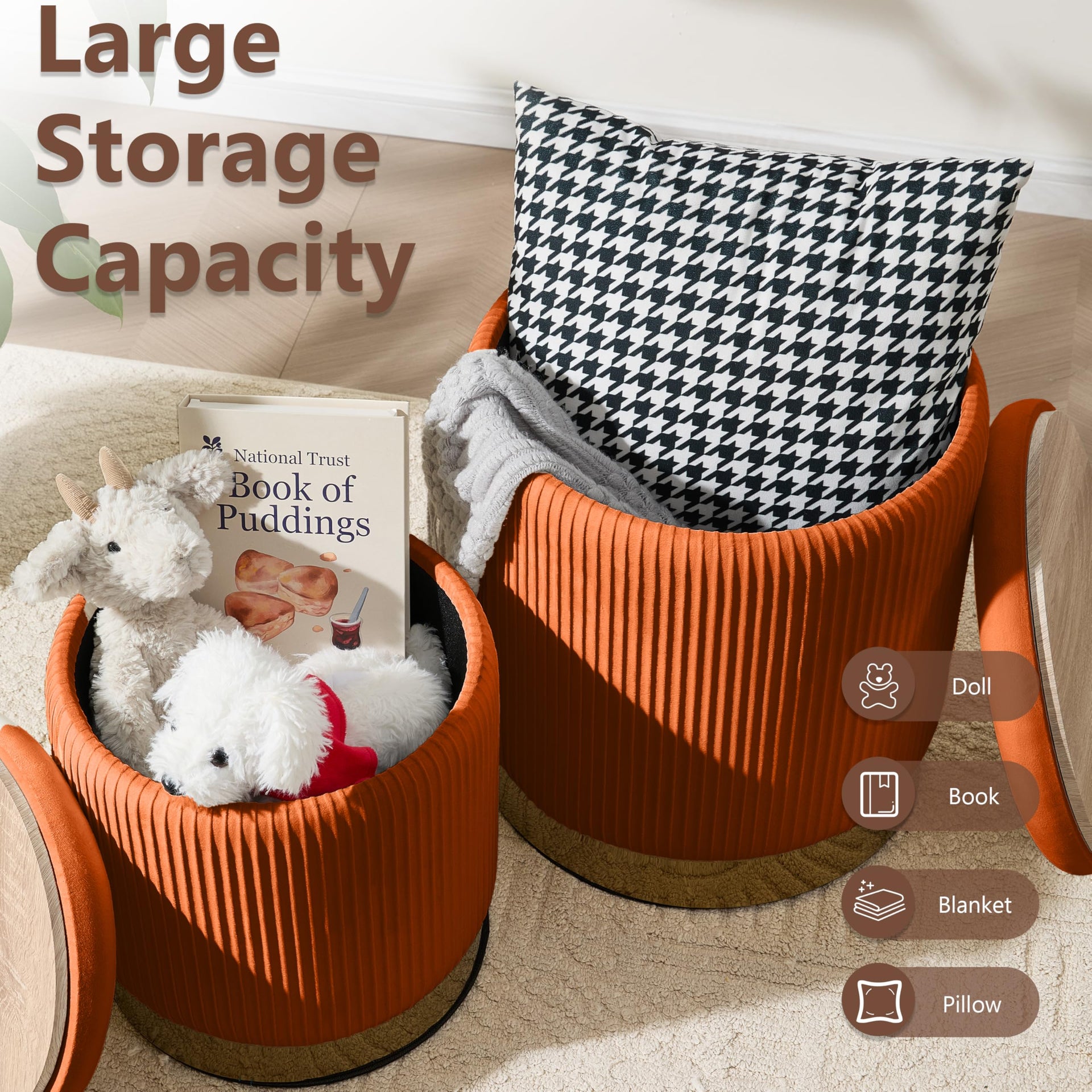 Round Ottoman with Storage Set of 2 (2 Count)