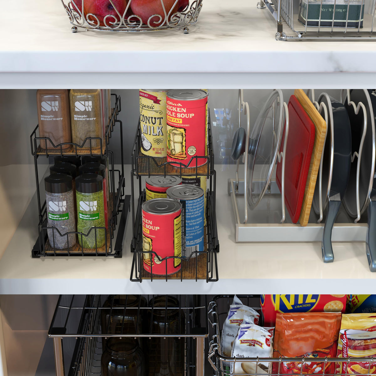 2 Tier Spice Rack Slide Out Wire Basket Drawer