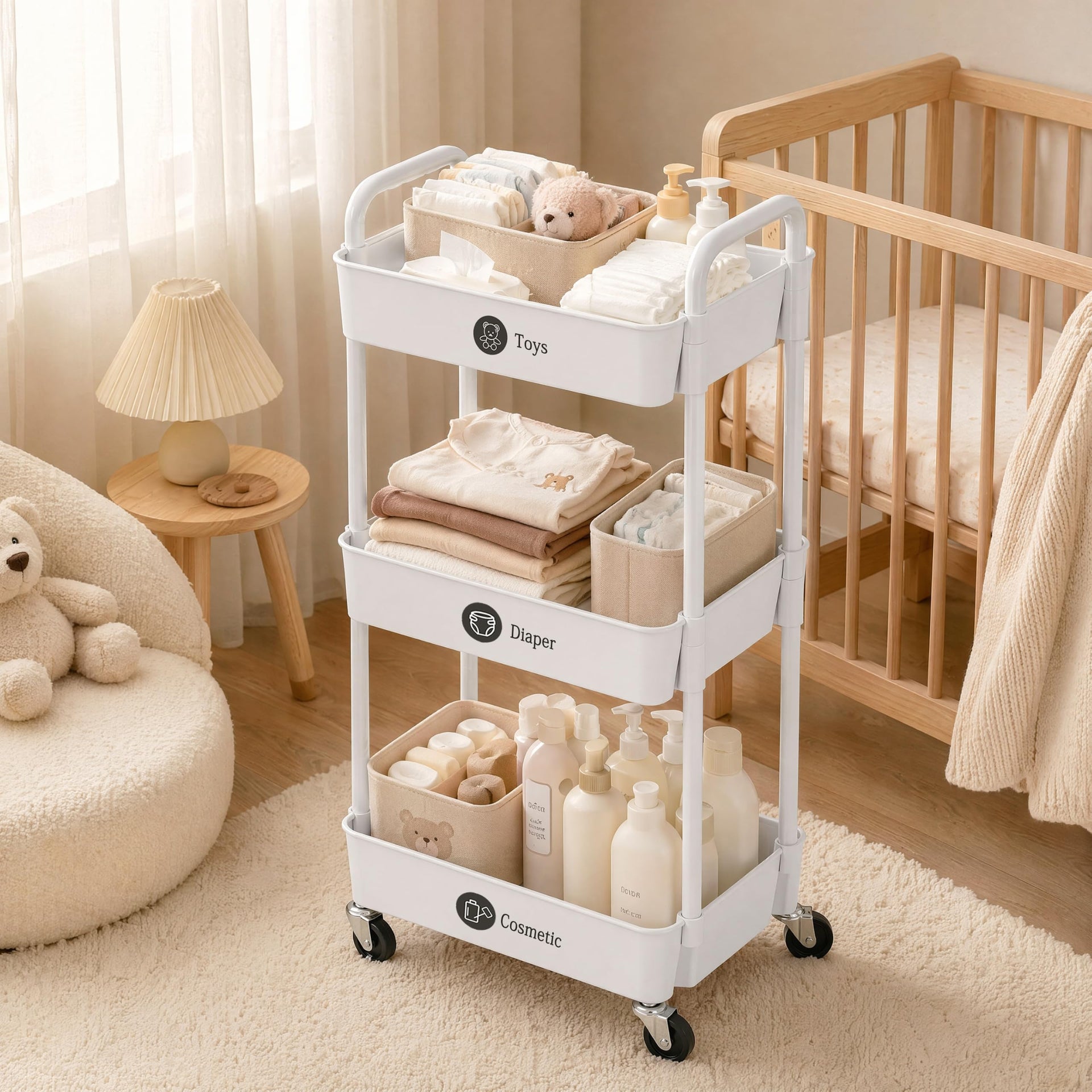 3 Tier Rolling Cart with Wheels (3 Count)