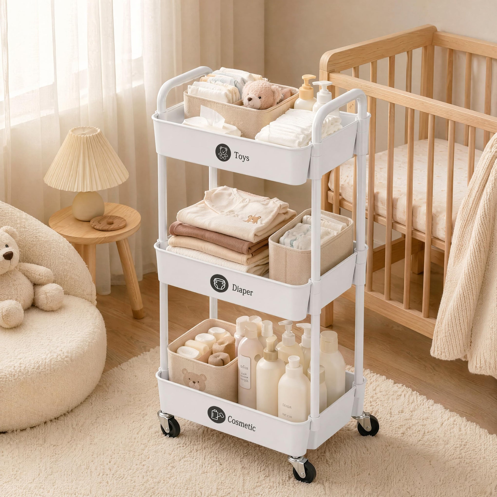 3 Tier Rolling Cart with Wheels (3 Count)