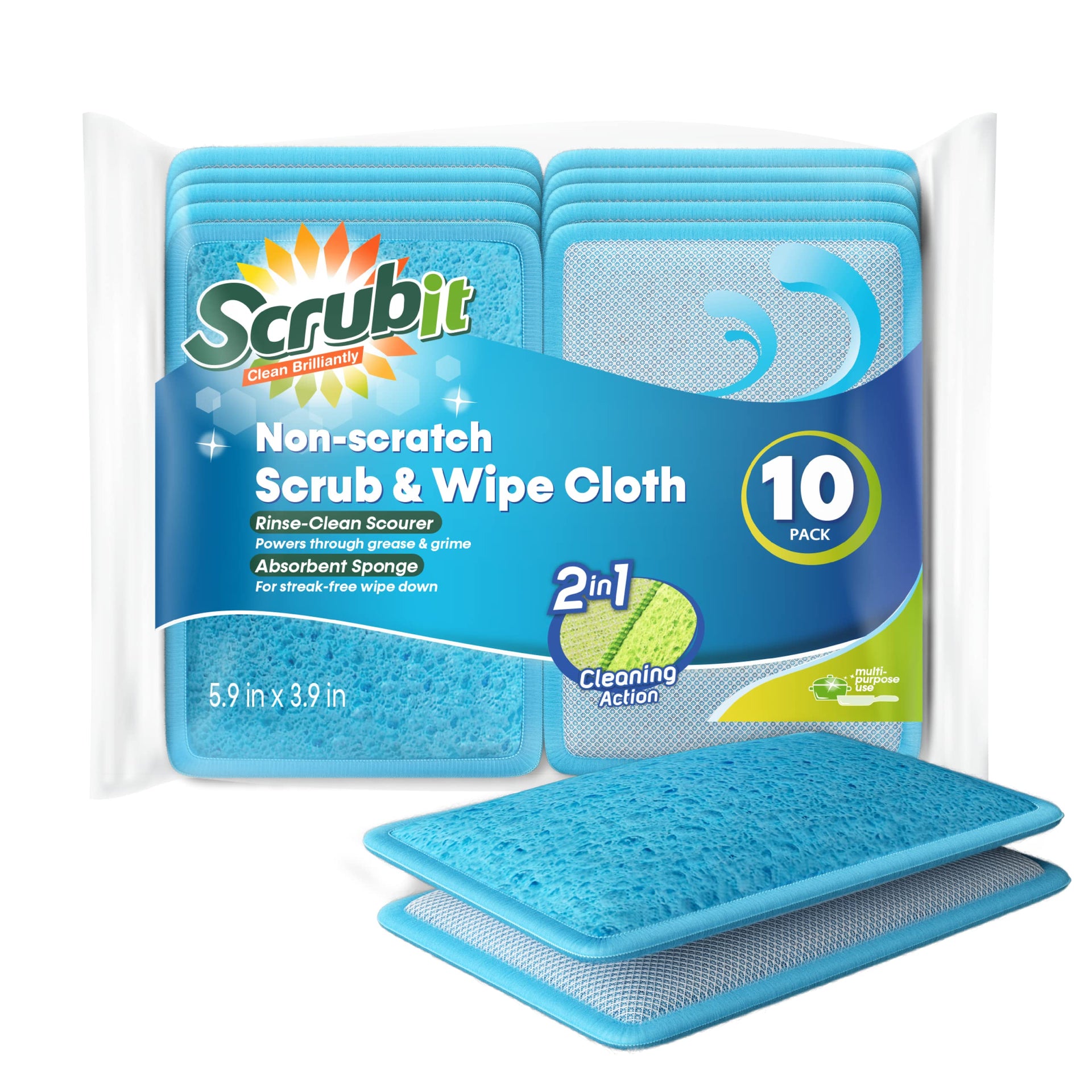 Scrub and Wipe Cleaning Sponges [10 Pack] (10 Count)