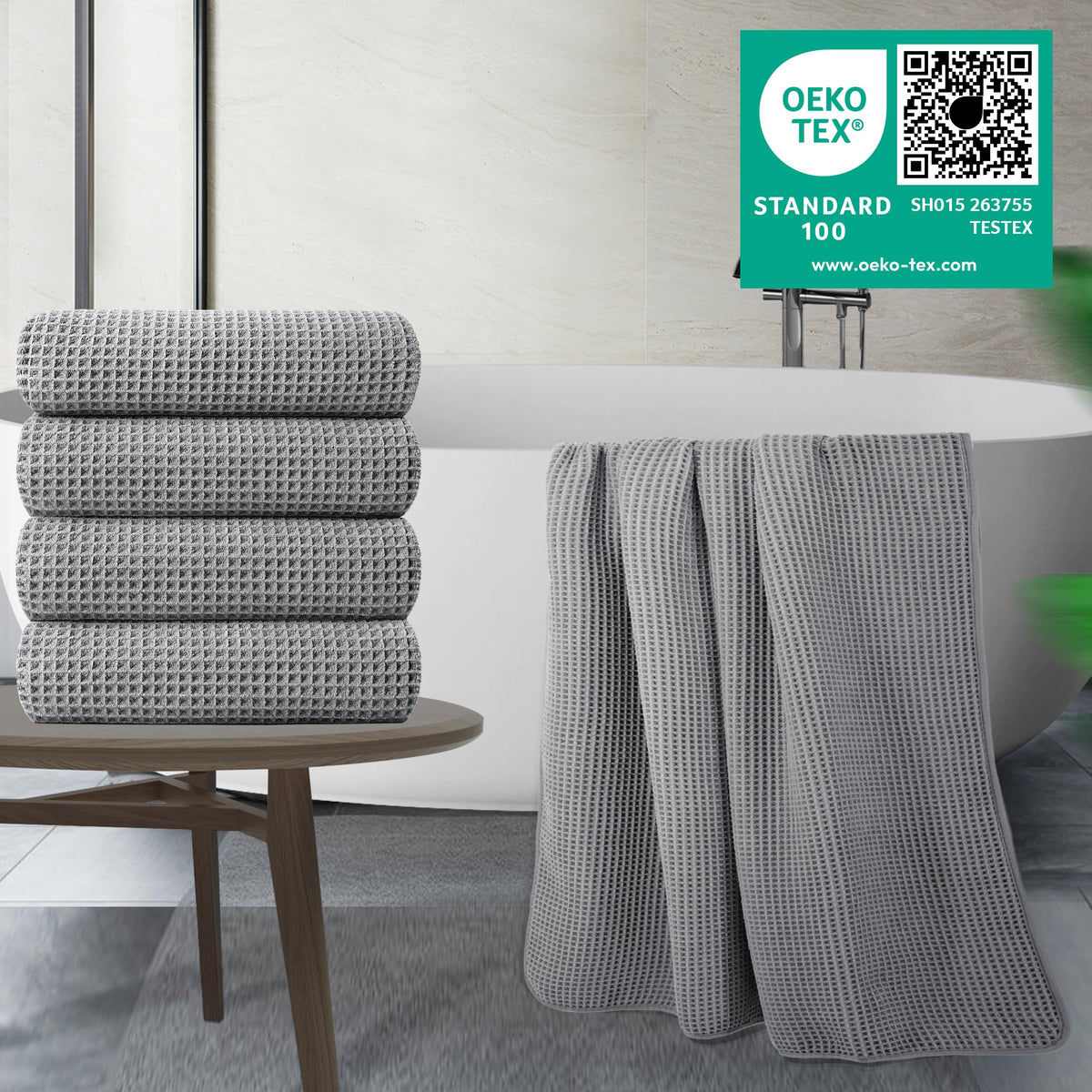 430 GSM Poly Blend Microfiber Quick Dry Waffle Bath Towel (4 Count)