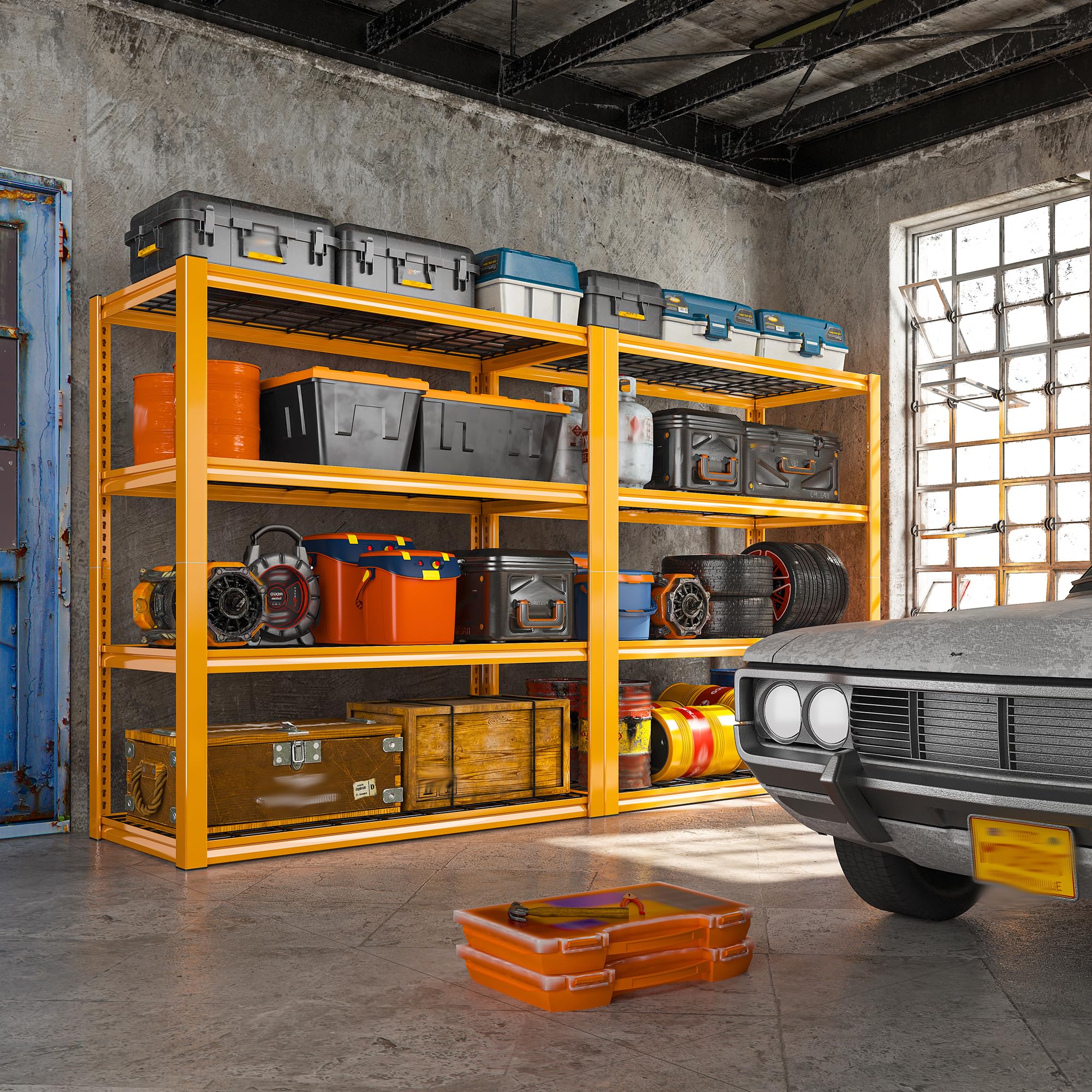 40" W Yellow Garage Shelving with Double (4 Count)