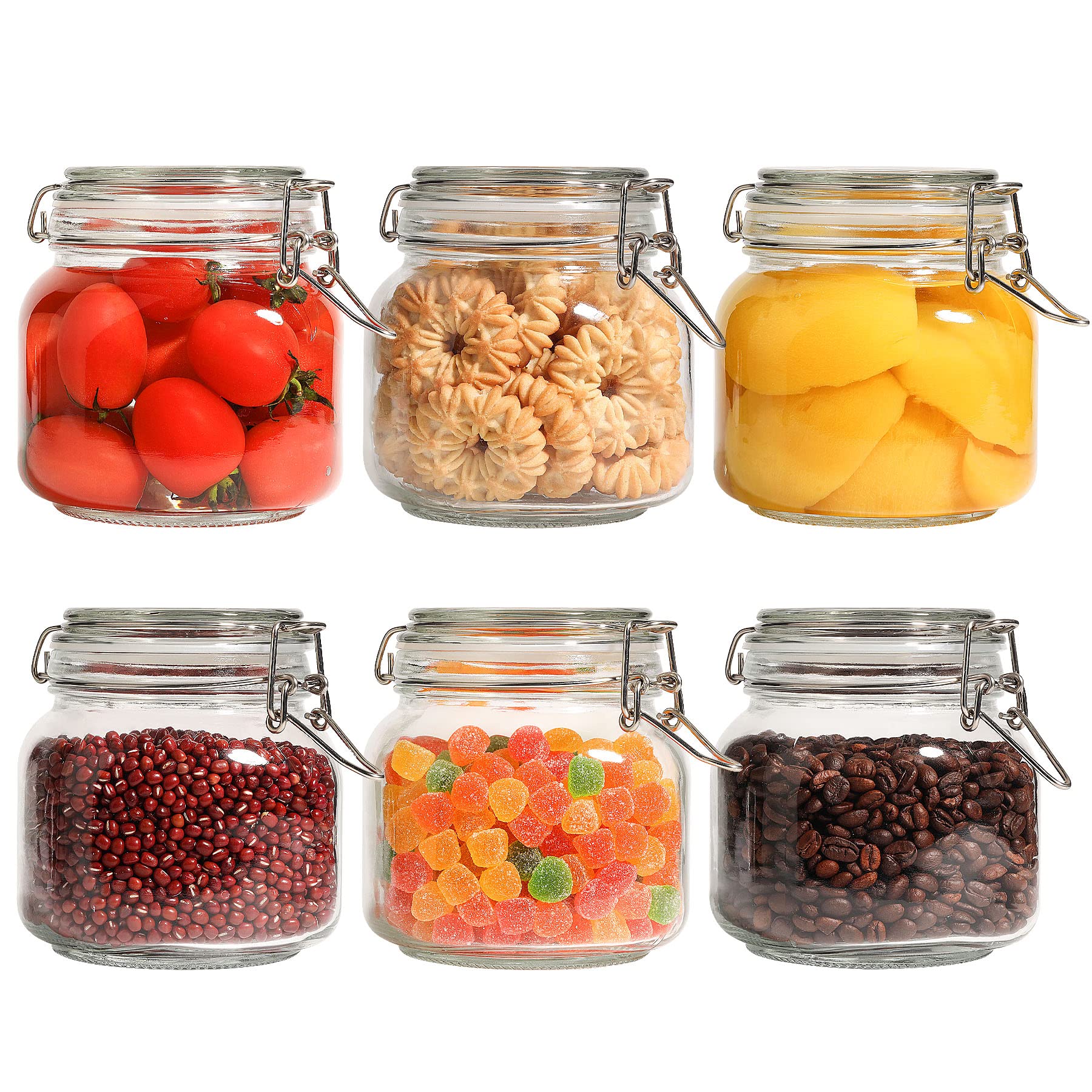 Square Glass Pantry Jars with Airtight Lids 27 oz 6 Pack Spice Jar (6 Count)