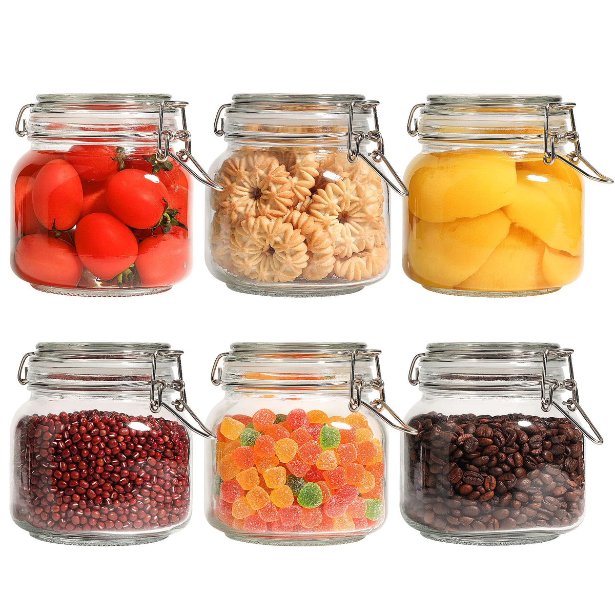 Square Glass Pantry Jars with Airtight Lids 27 oz 6 Pack Spice Jar (6 Count)