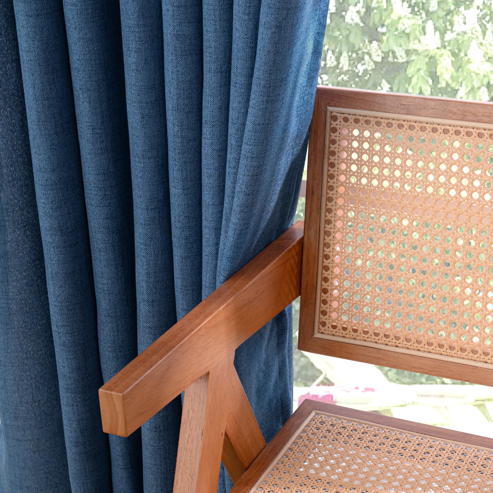 Navy Linen Curtains 95 Inch Length for Living Room (2 Count)