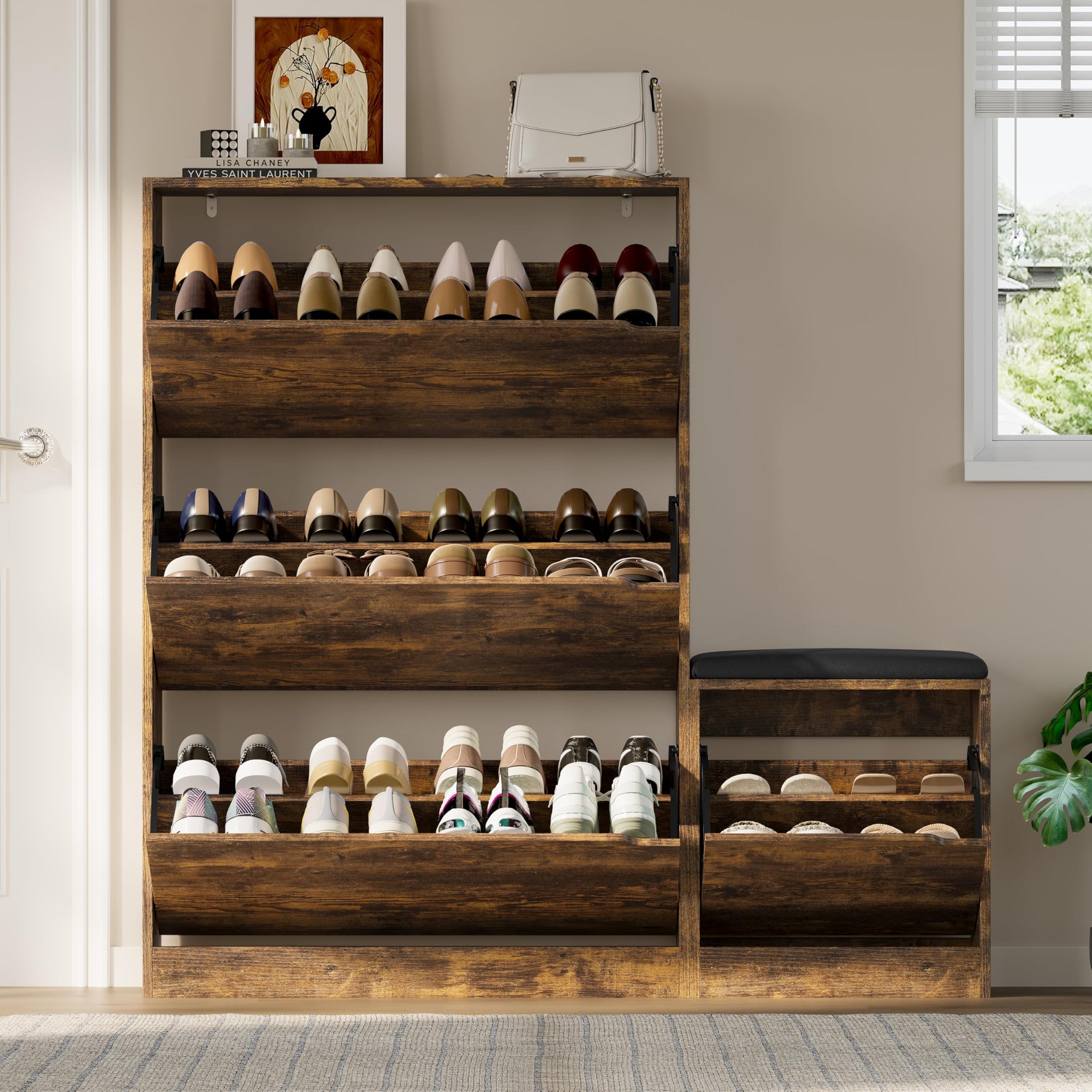 Shoe Cabinet with Bench and 3 Flip Drawers