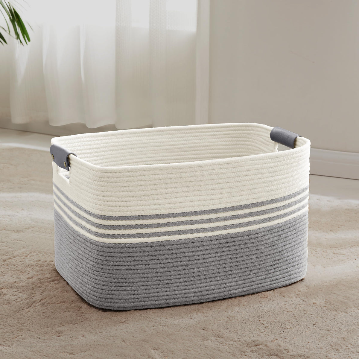 72L Large Woven Laundry Basket Hamper with Leather Handles - ModHome Supplies