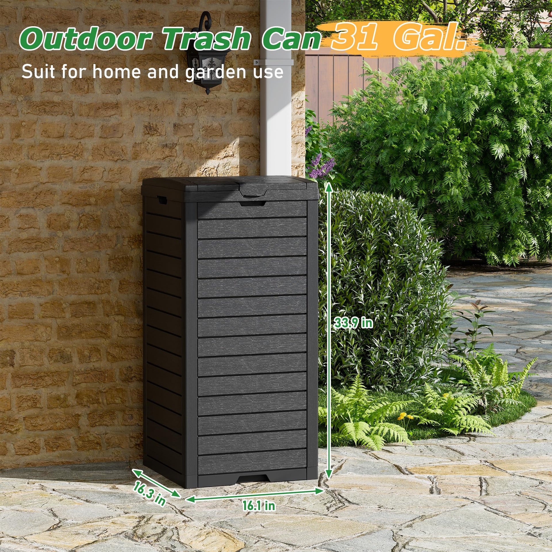 31 Gal Outdoor Trash Can with Lid