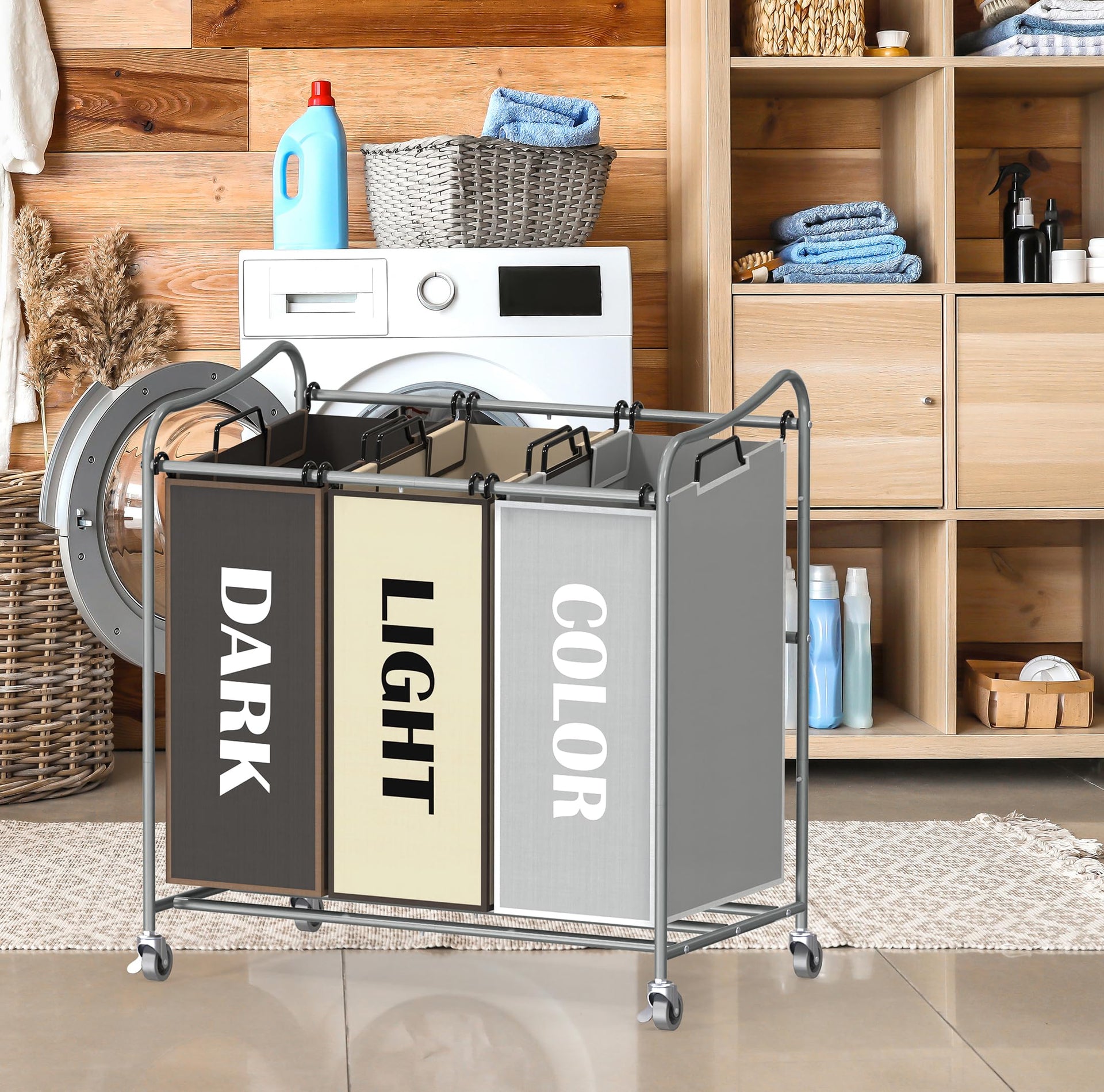 Heavy Duty 3 Bag Laundry Sorter Rolling Cart
