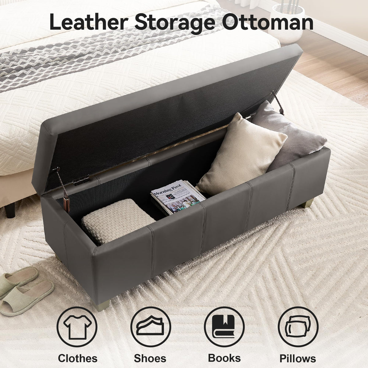 41" Faux Leather Storage Ottoman