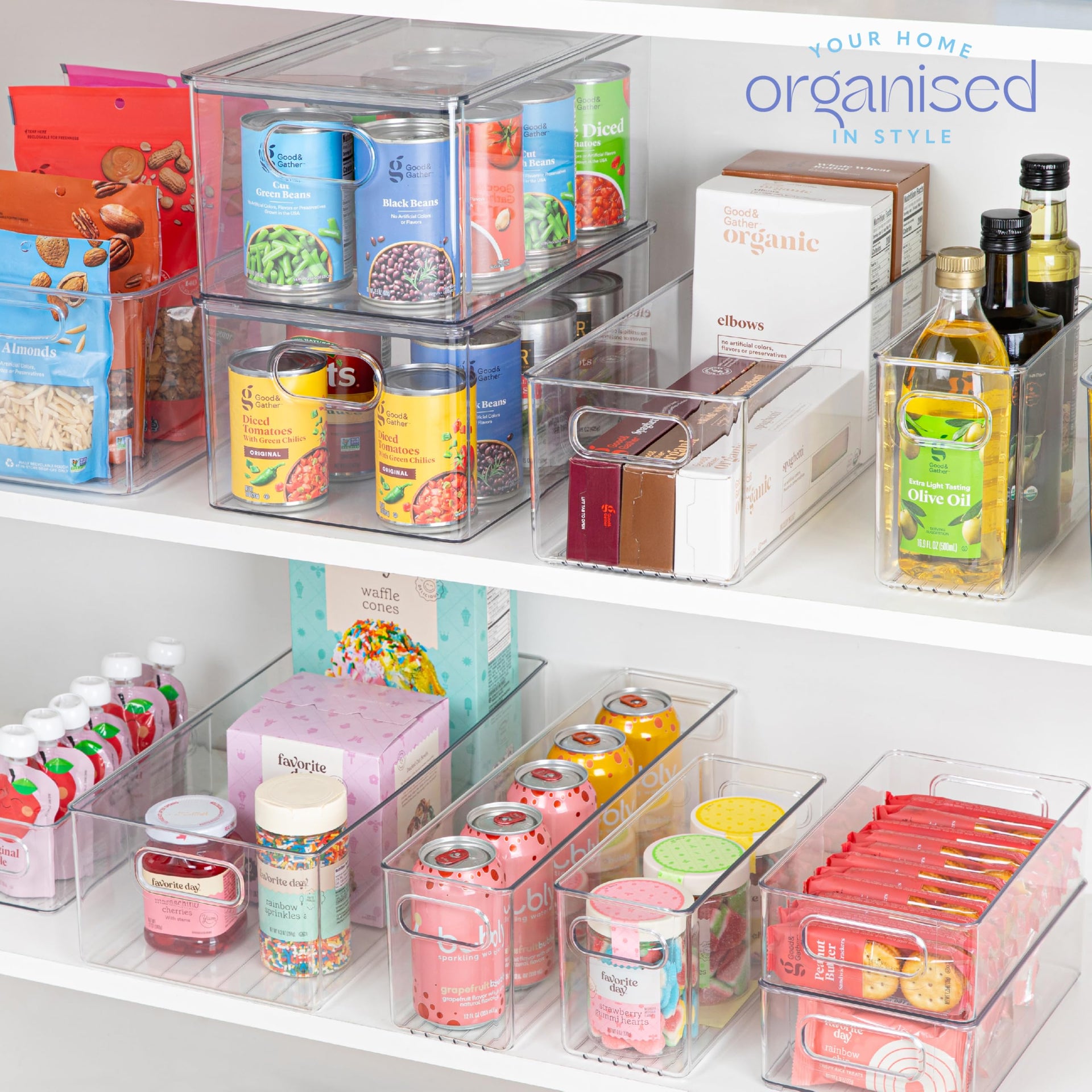 Plastic Food Storage 4 Pack Clear Container Bin with Handles for Organizing Kitchen (4 Count)