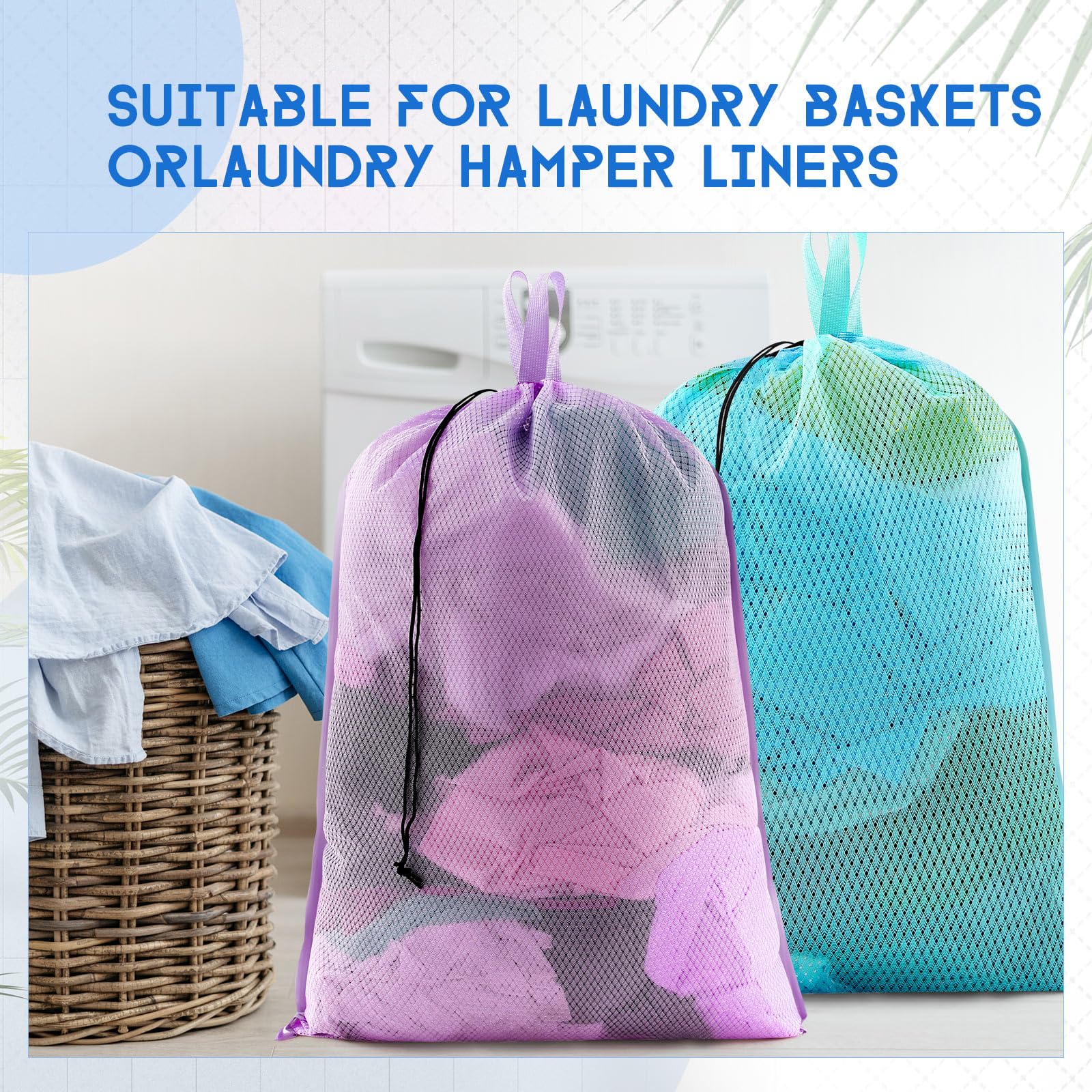 6 Pack 24 x 36 Inches Colorful Large Mesh Laundry Bag with Handles Soft Machine Washable Secure Drawstring Closure Sturdy Mesh Net Laundry for College Travel Dorm Laundromat (6 Count)