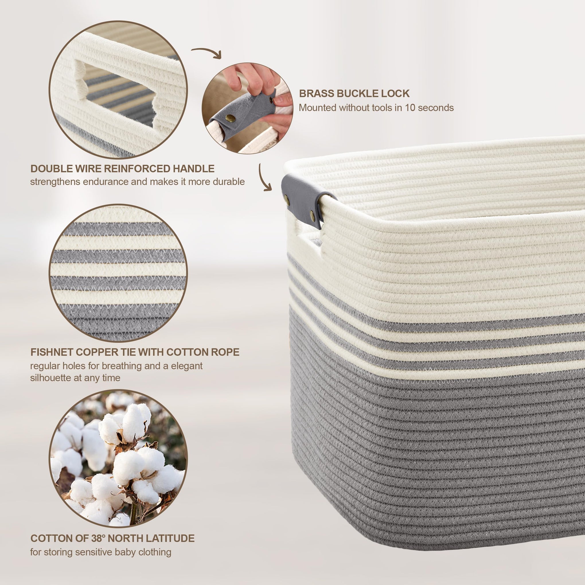 60L Woven Laundry Basket Hamper with Leather Handles - ModHome Supplies