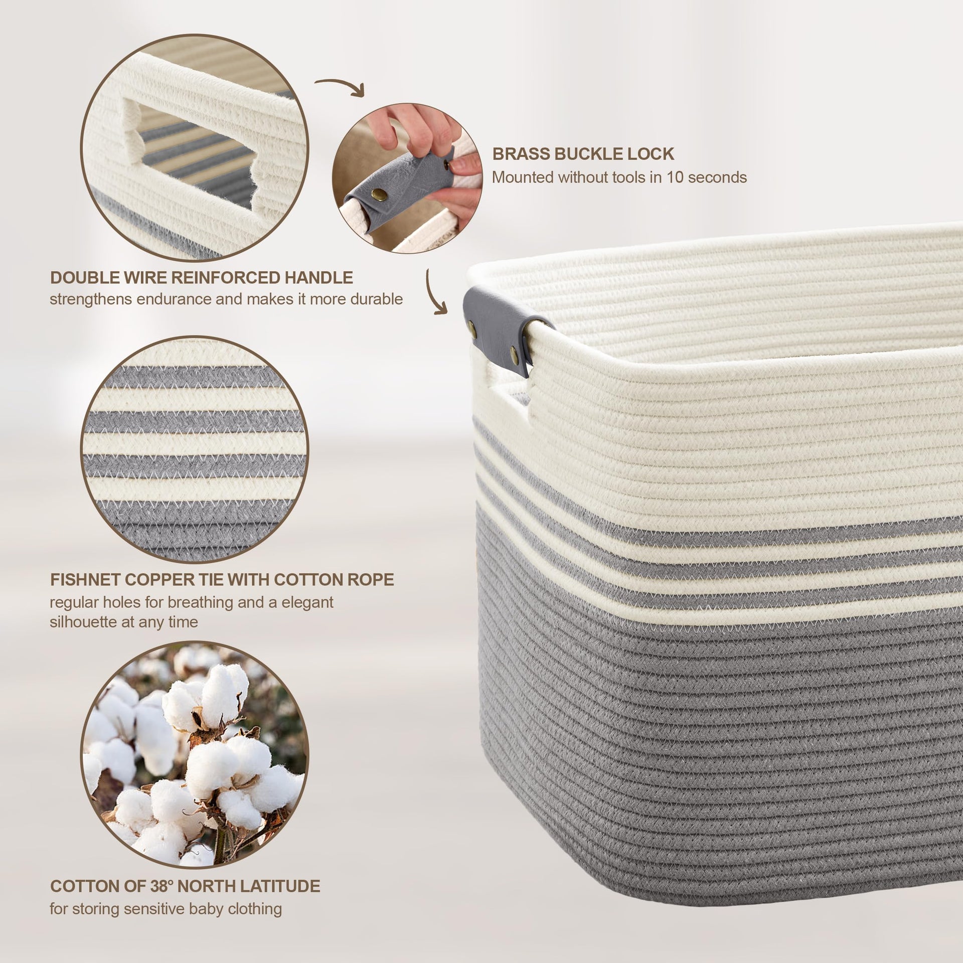 100L Large Woven Laundry Basket Hamper with Leather Handles