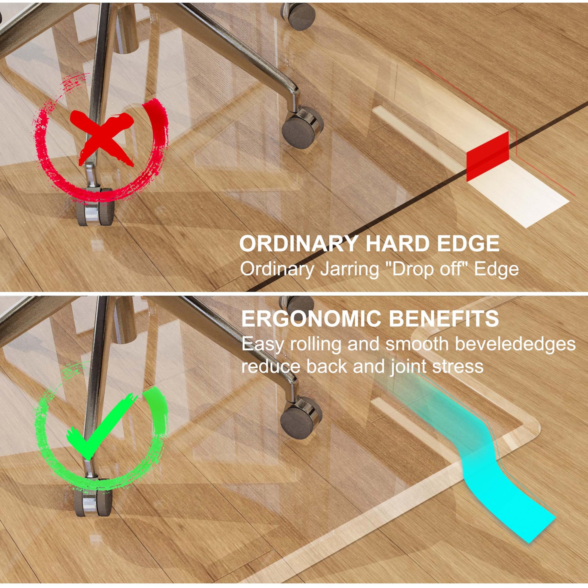 Beveled Edge Office Chair Mat for Carpet or Hardwood Floor