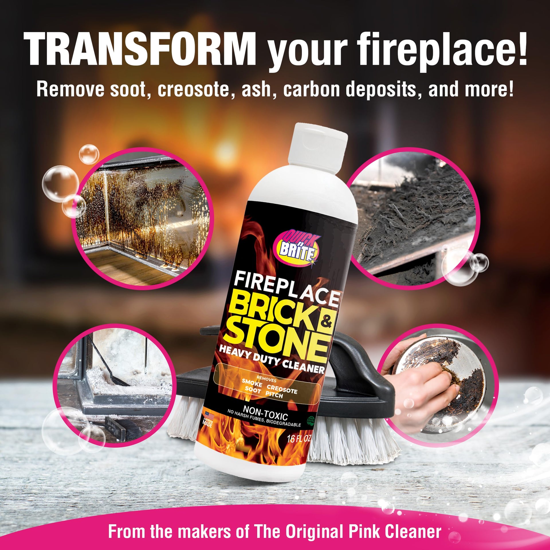 Quick N Brite Fireplace Gel Cleaner with Scrub Brush for Brick (16 Fl Oz)
