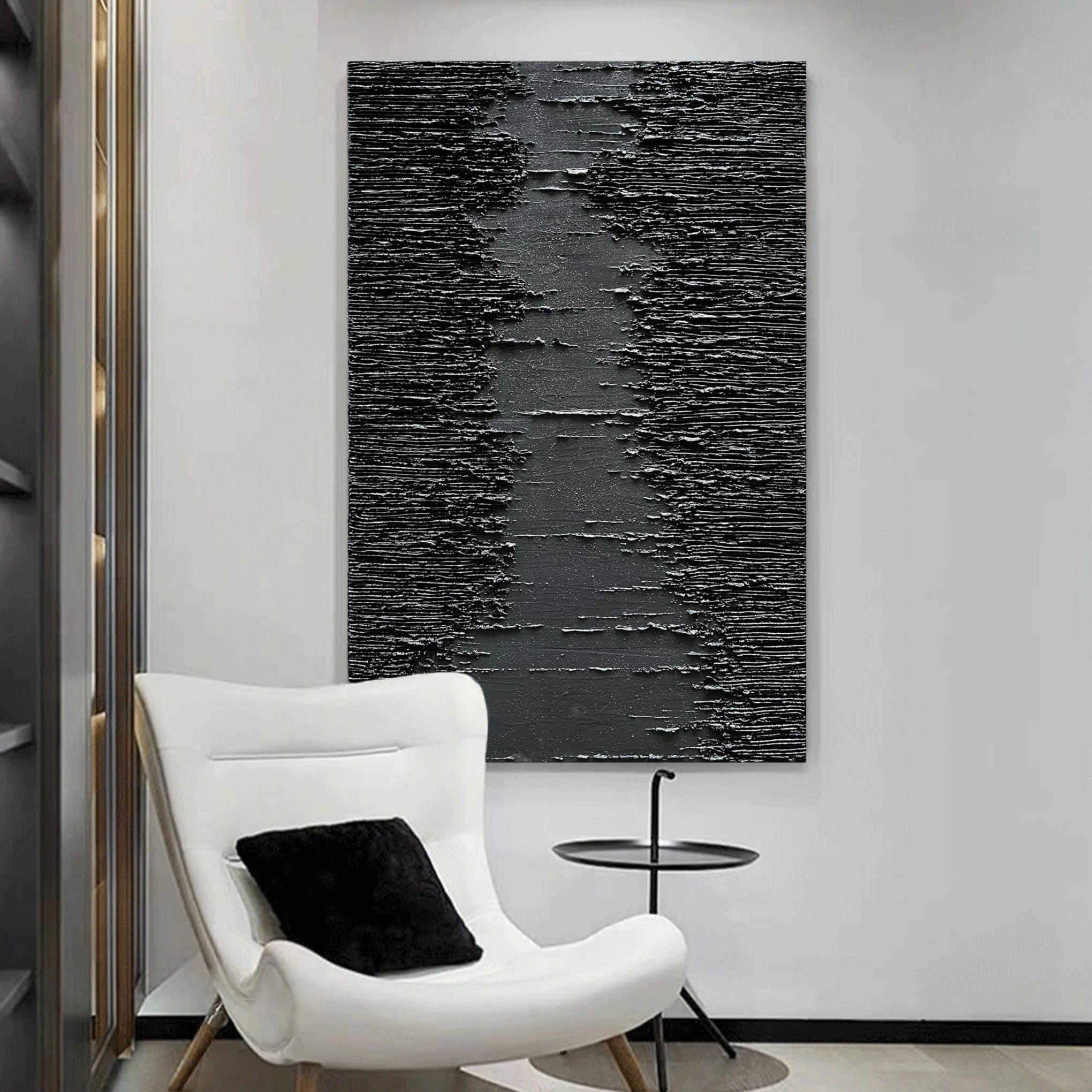 Art Hand Painted Thick Texture Black Minimalist Oil Painting 45x30 Inchs Texture Abstract Painting Home Wall Decorative Art