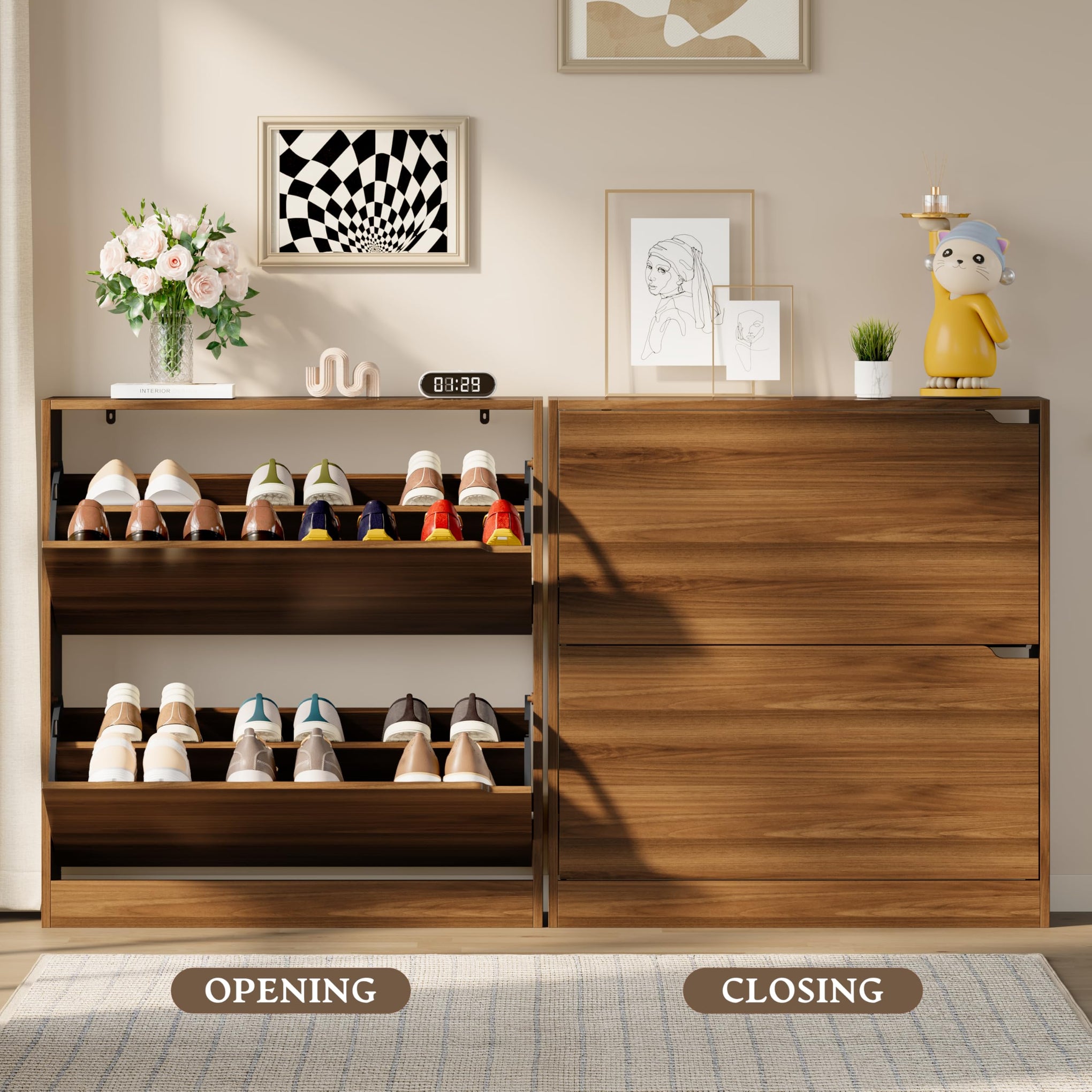 Shoe Cabinet with 2 Flip Drawers