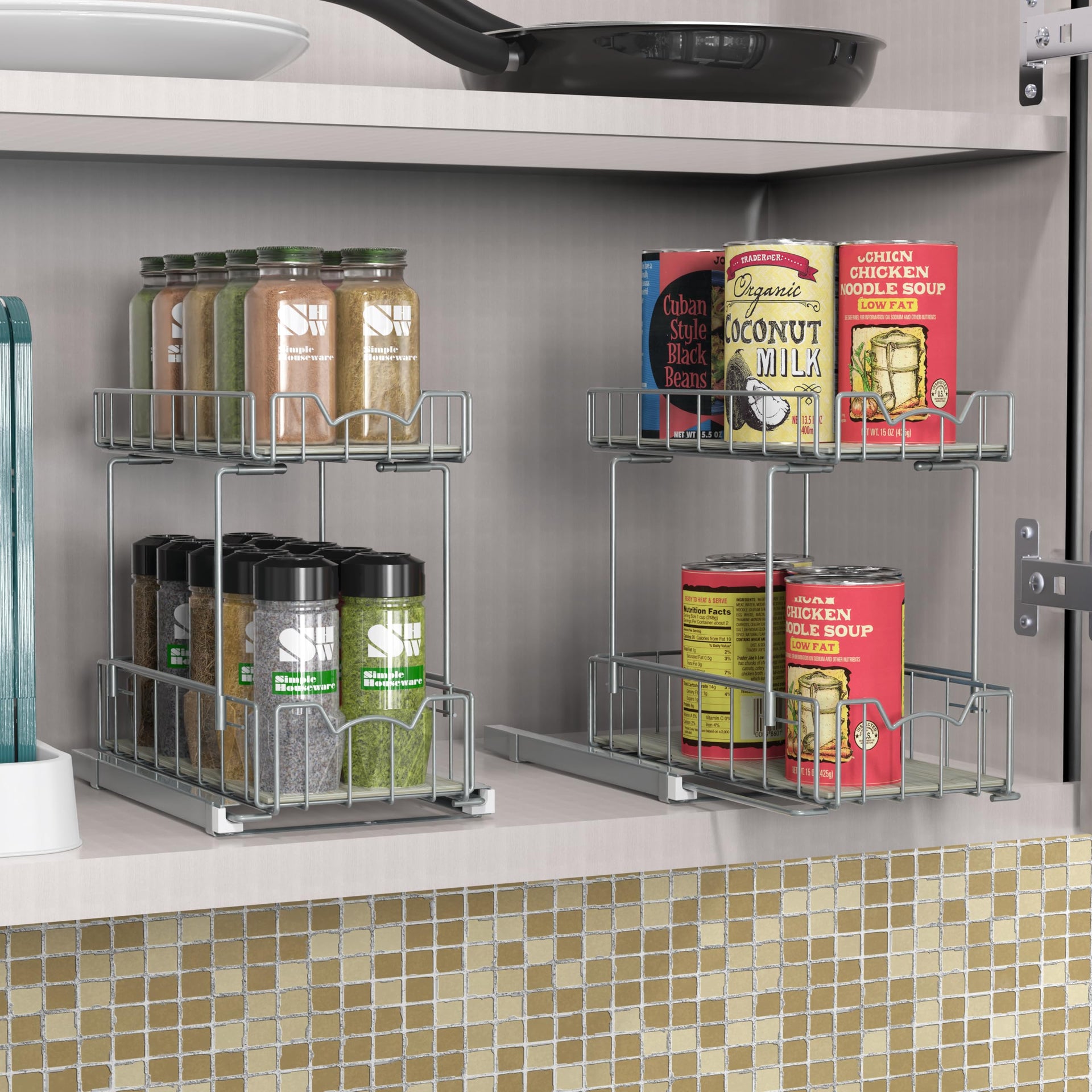 2 Tier Spice Rack Slide Out Wire Basket Drawer