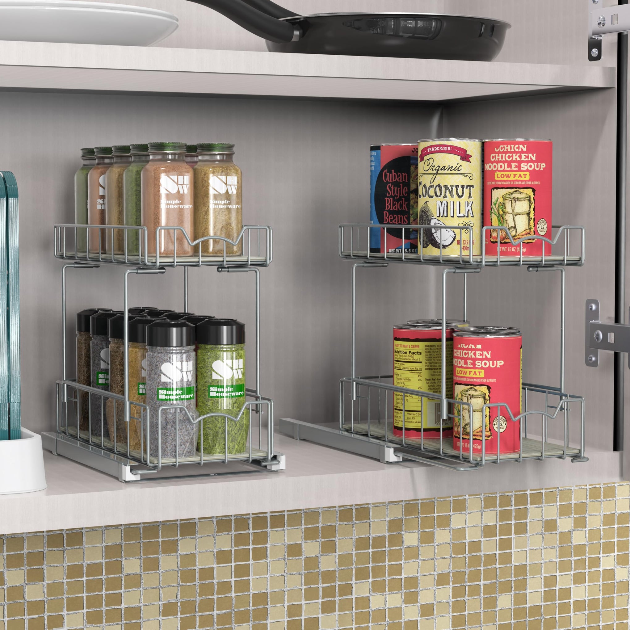 2 Tier Spice Rack Slide Out Wire Basket Drawer