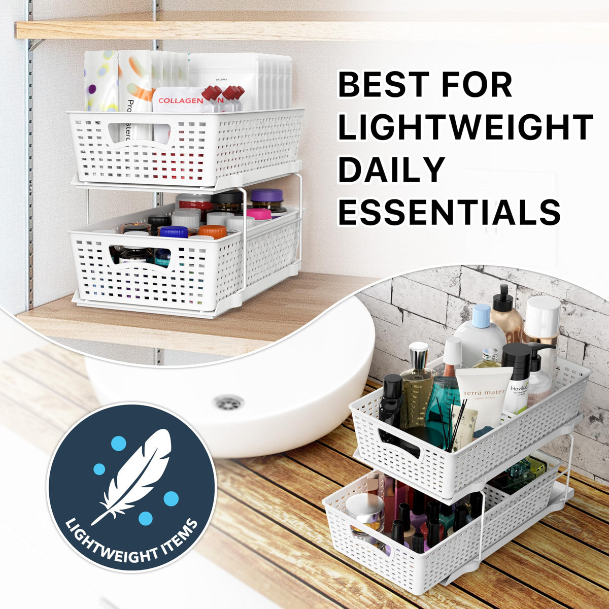 2 Tier Pull Out Sliding Drawer Under Sink Storage