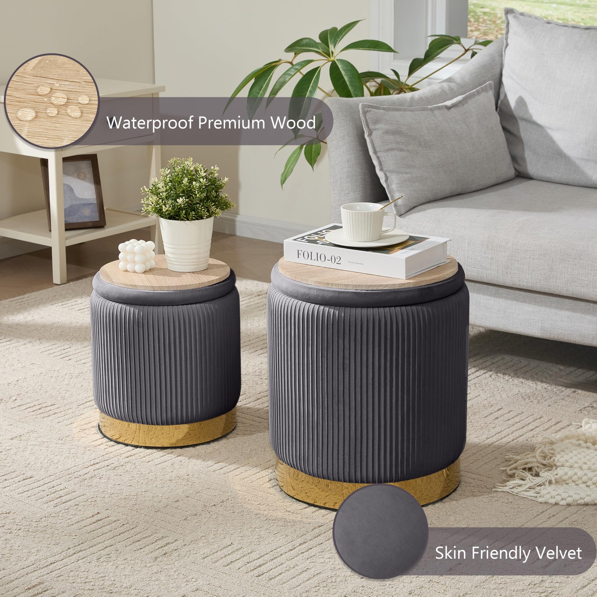 Round Ottoman with Storage Set of 2 (2 Count)
