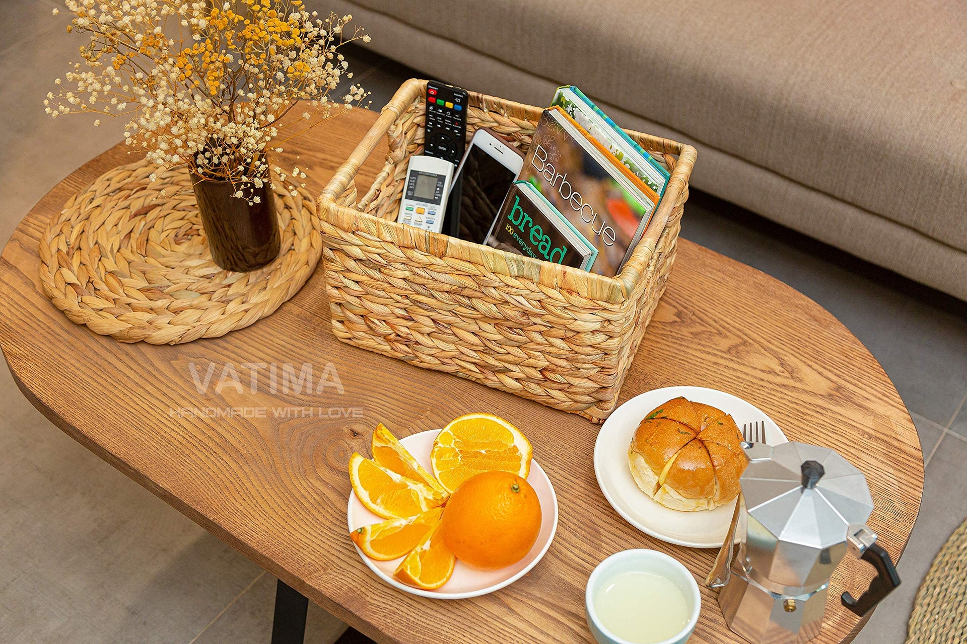 Natural Water Hyacinth storage basket with Handle (3 Count)