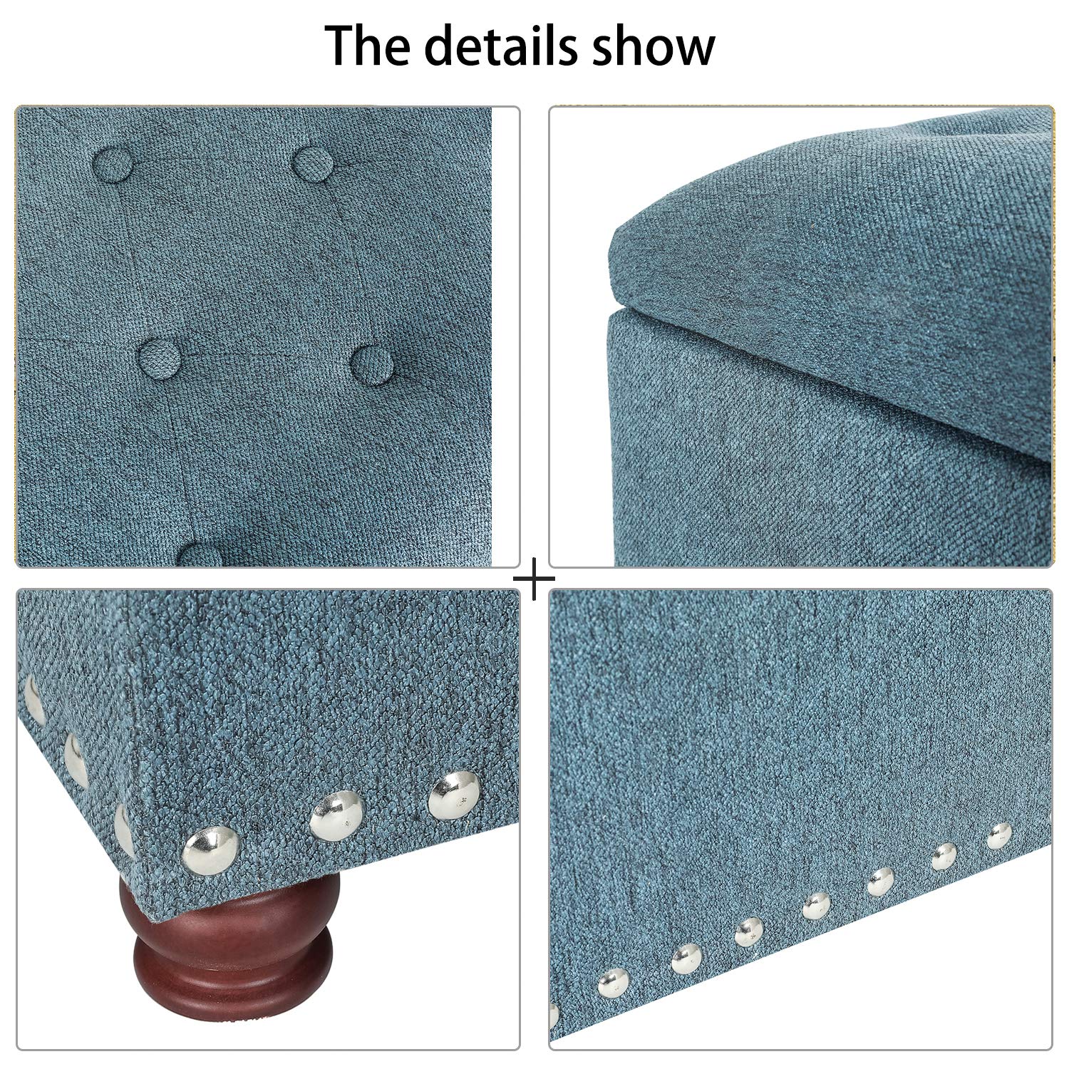 24" Ottoman with Storage for Living Room Rectangular Fabric Tufted Bench Footrest Toy Chests for Bedroom