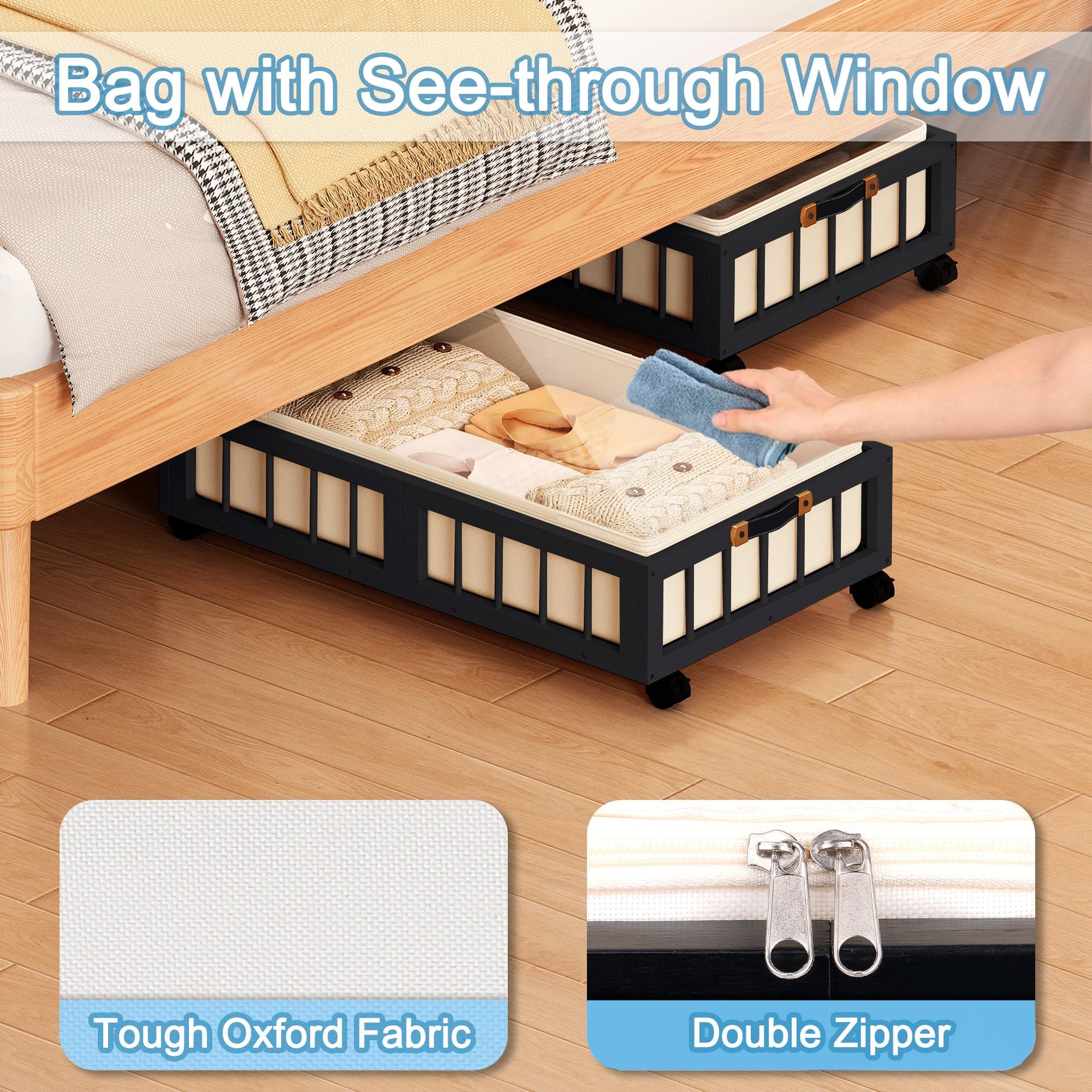 2 Pack Bamboo Under Bed Storage Containers with Wheels (2 Count)