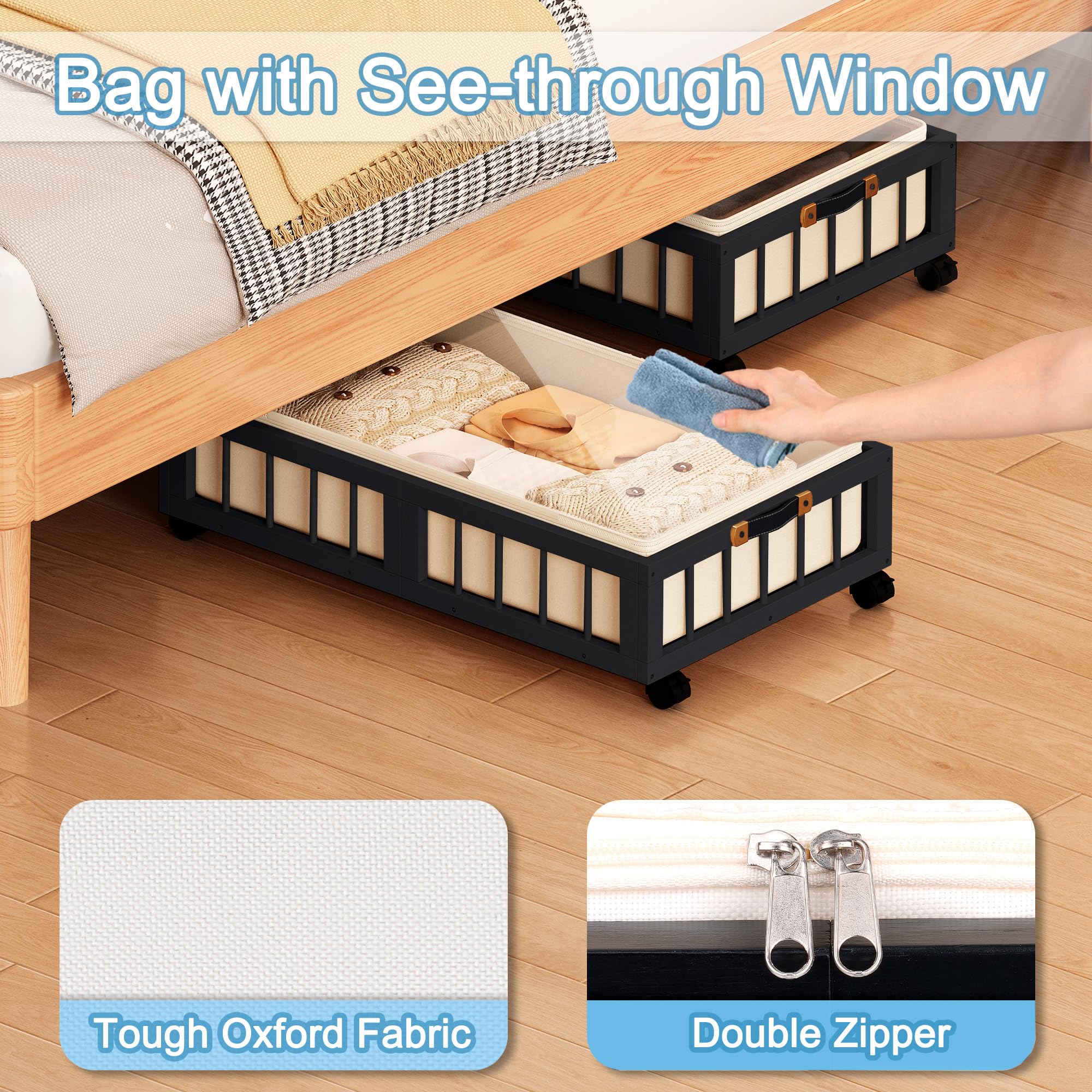 2 Pack Bamboo Under Bed Storage Containers with Wheels (2 Count)