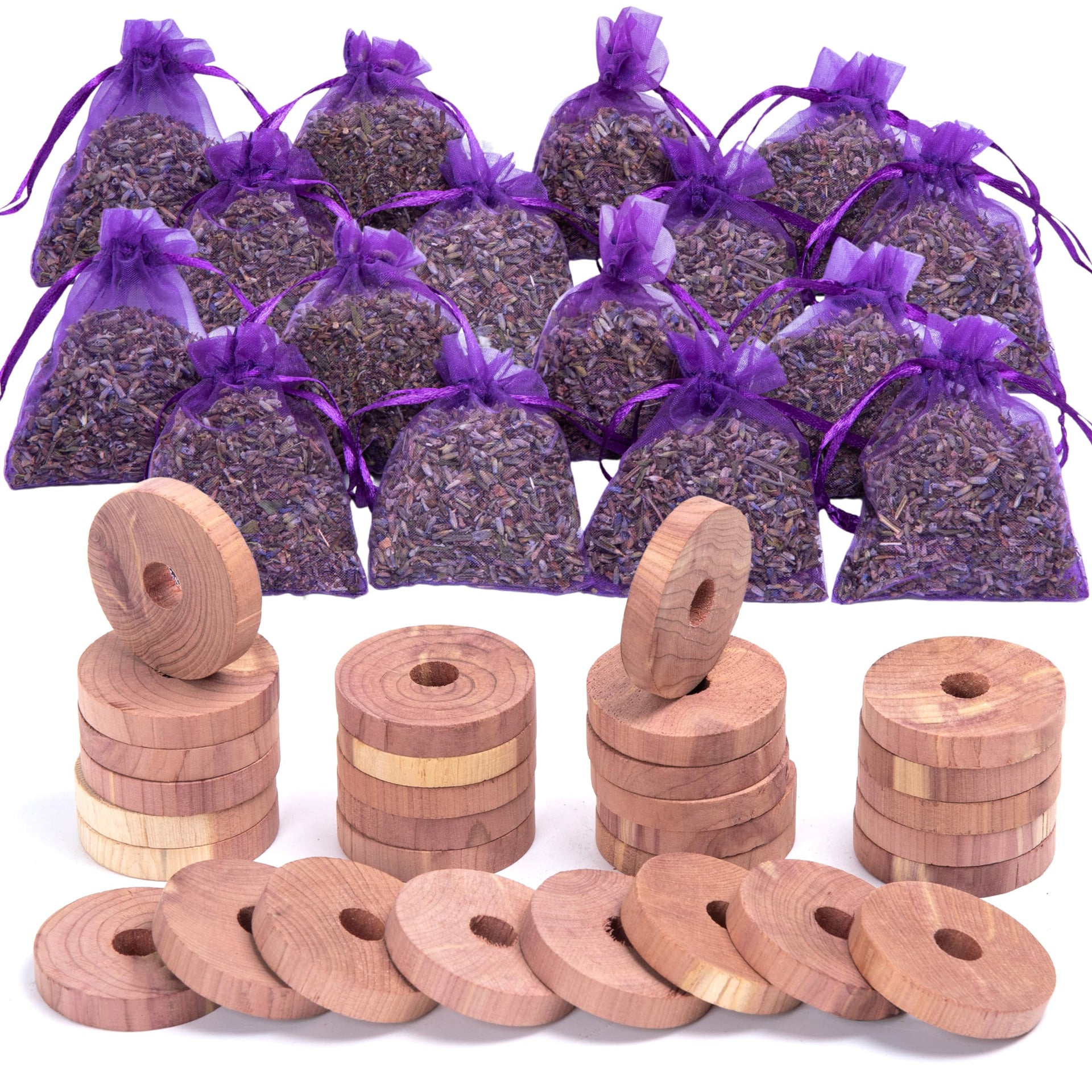 Pack of 30 Cedar Blocks and 16 Lavender Flower Sachets Craft Bag (46 Count)