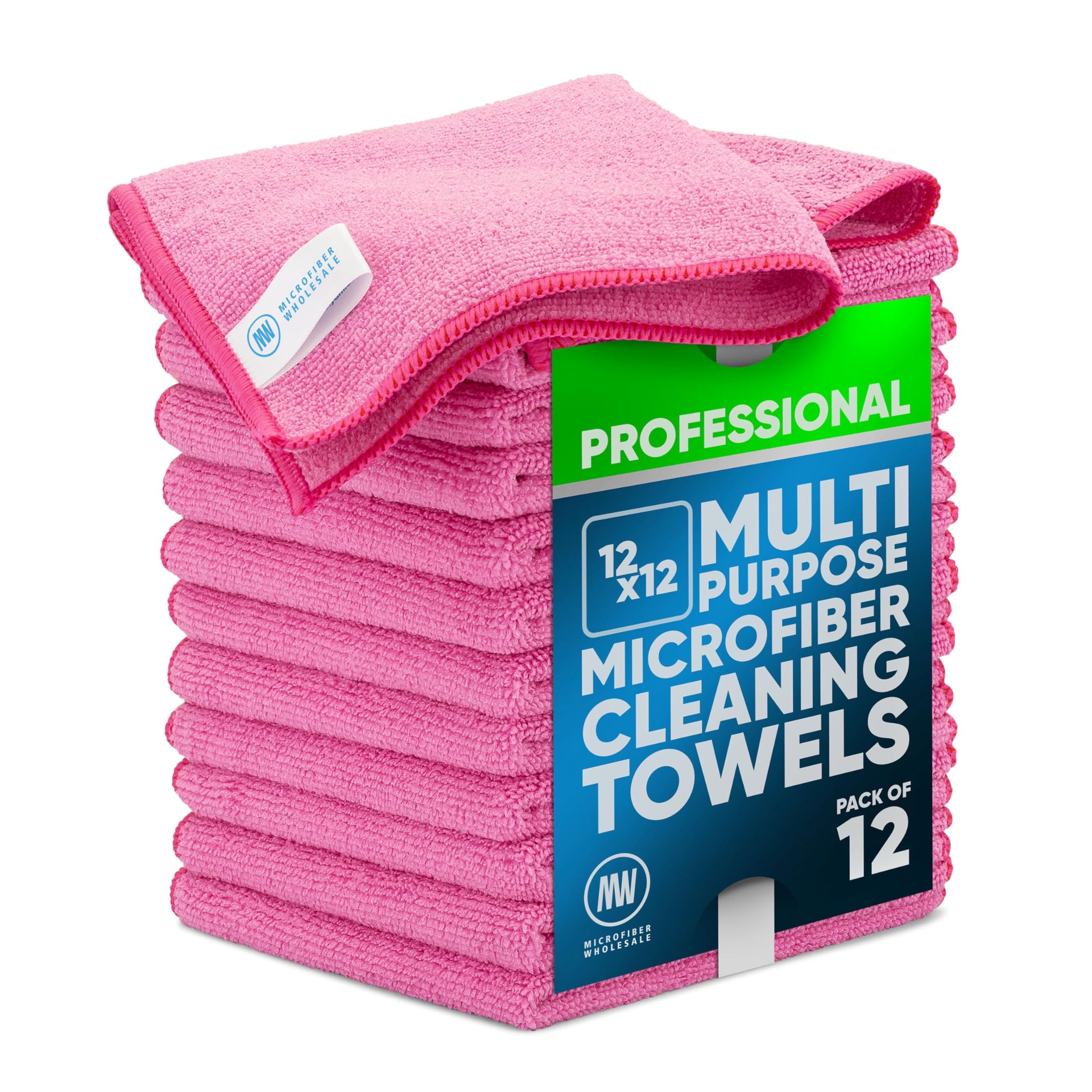 MW PRO Microfiber Cleaning Cloths Pink (12 Count)