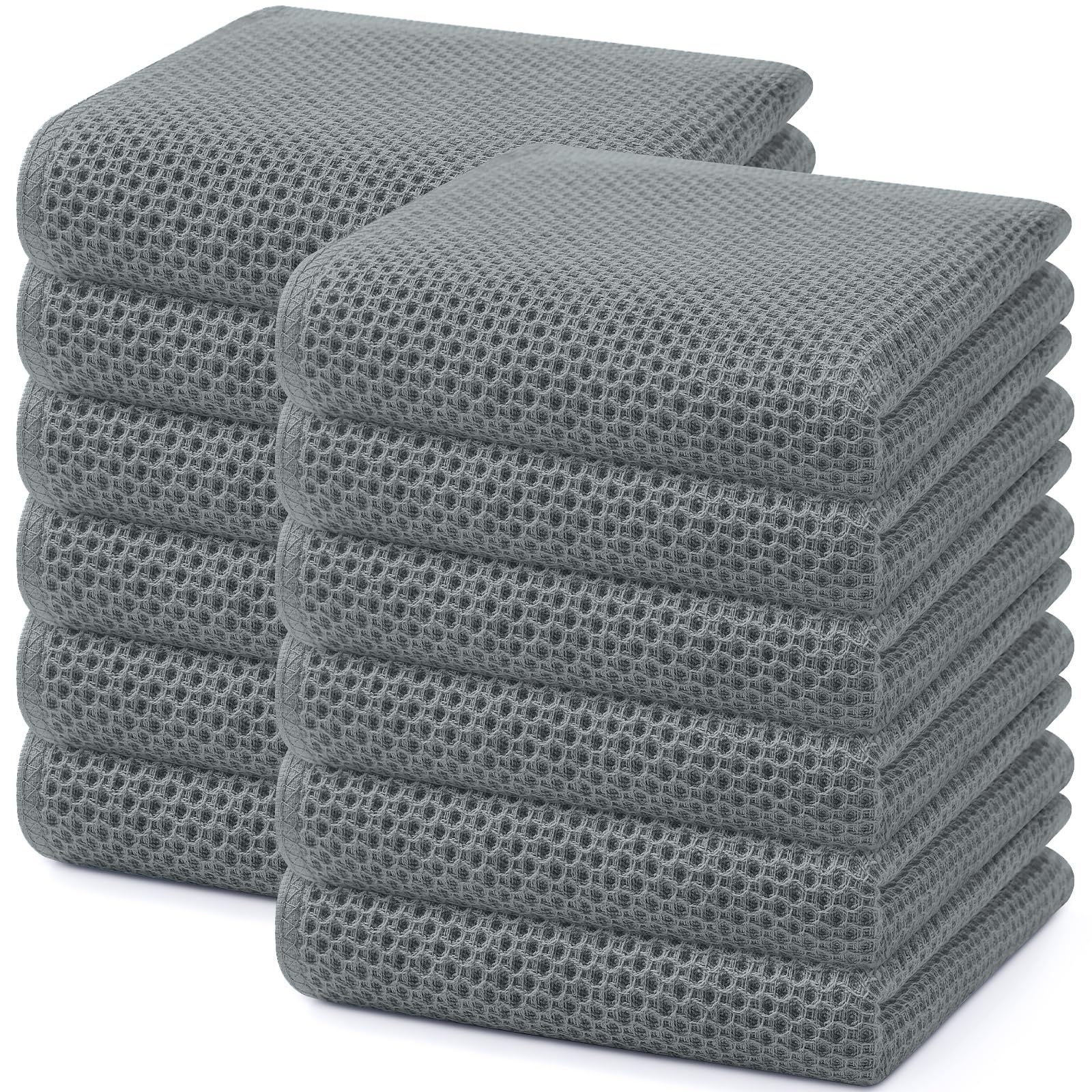 100% Cotton Waffle Weave Kitchen Dish Towels 12 (12 Count)