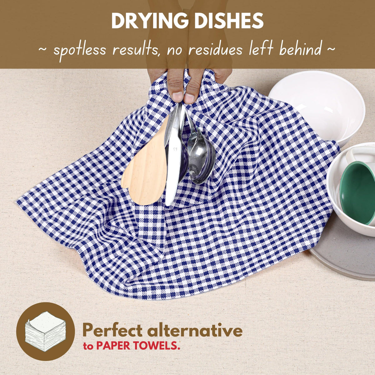 12 Pack Gingham Mini Check Kitchen Dish Towel Cotton Durable Washable 16"x26" (12 Count)