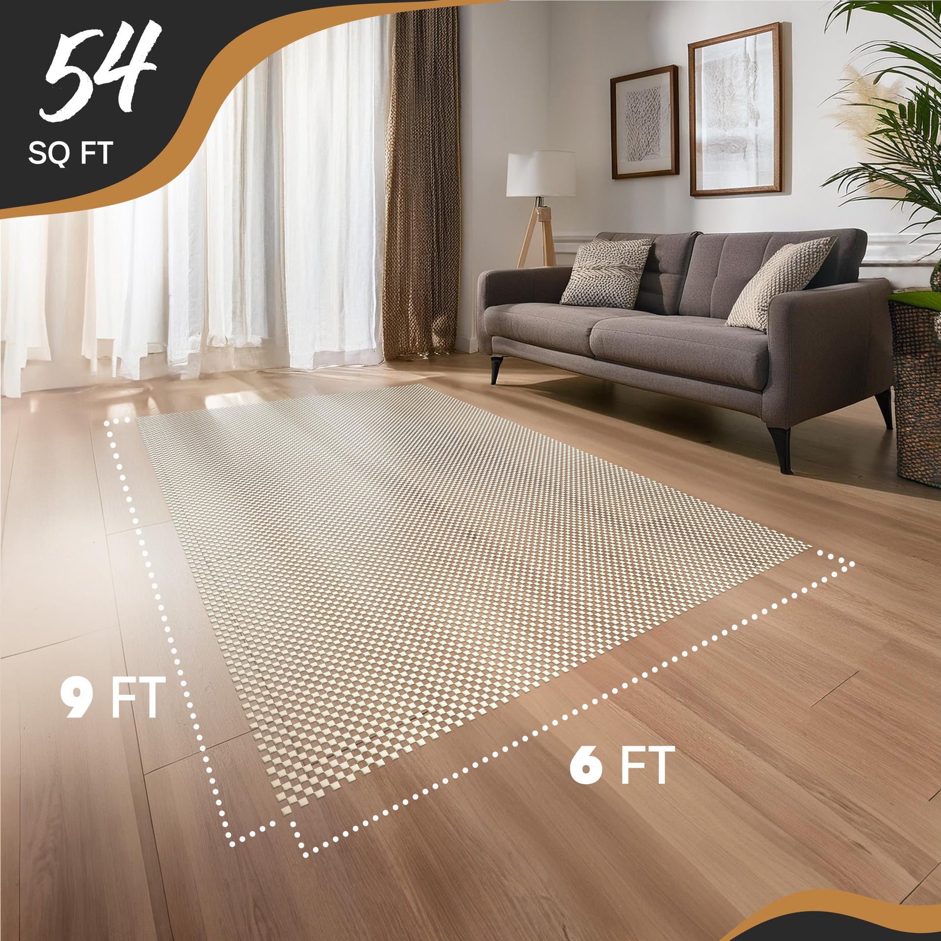 6ft x 9ft White Under Rug Non Slip Pad (54 Sq Ft)
