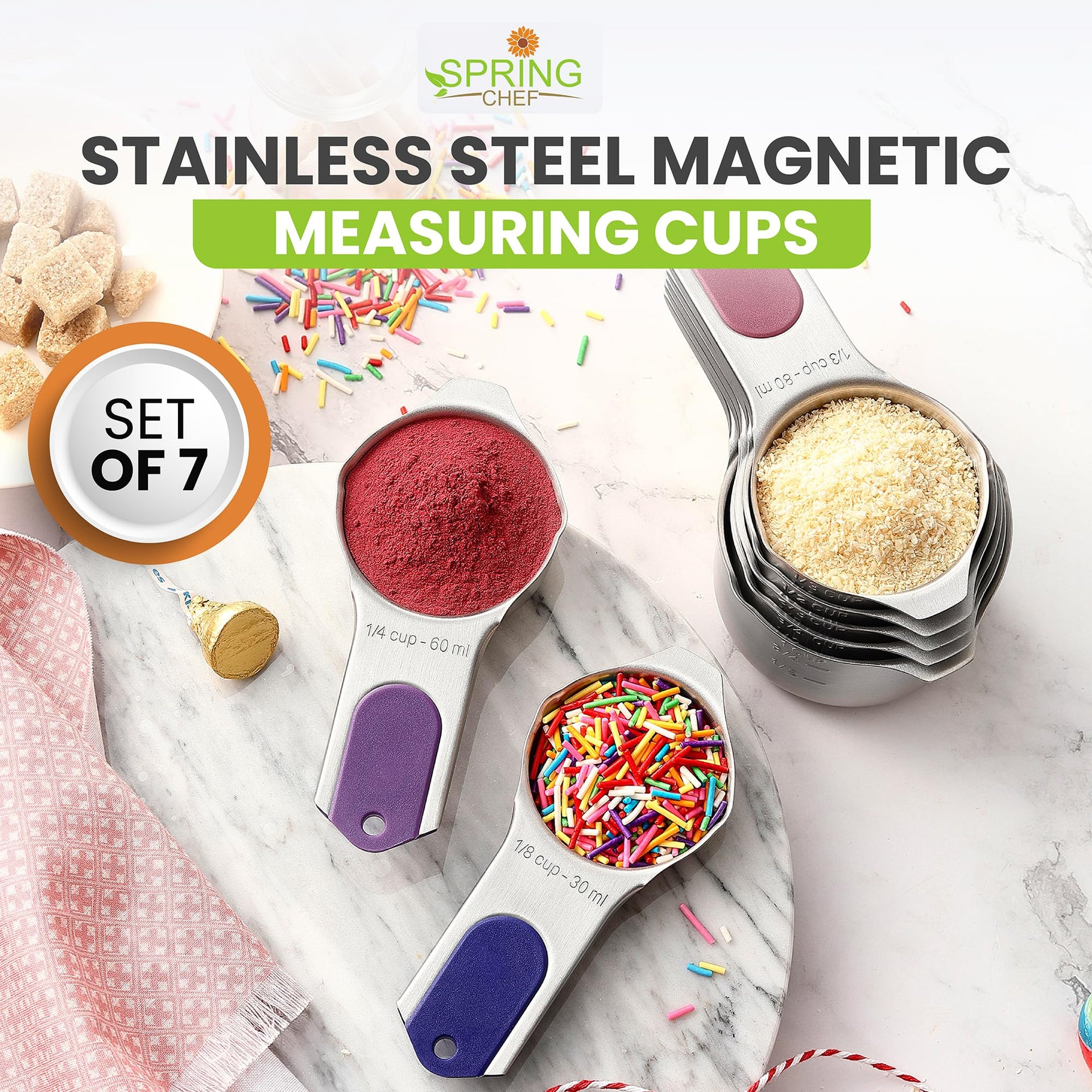 7 Magnetic Stainless Steel Measuring Cups Set (7 Count)