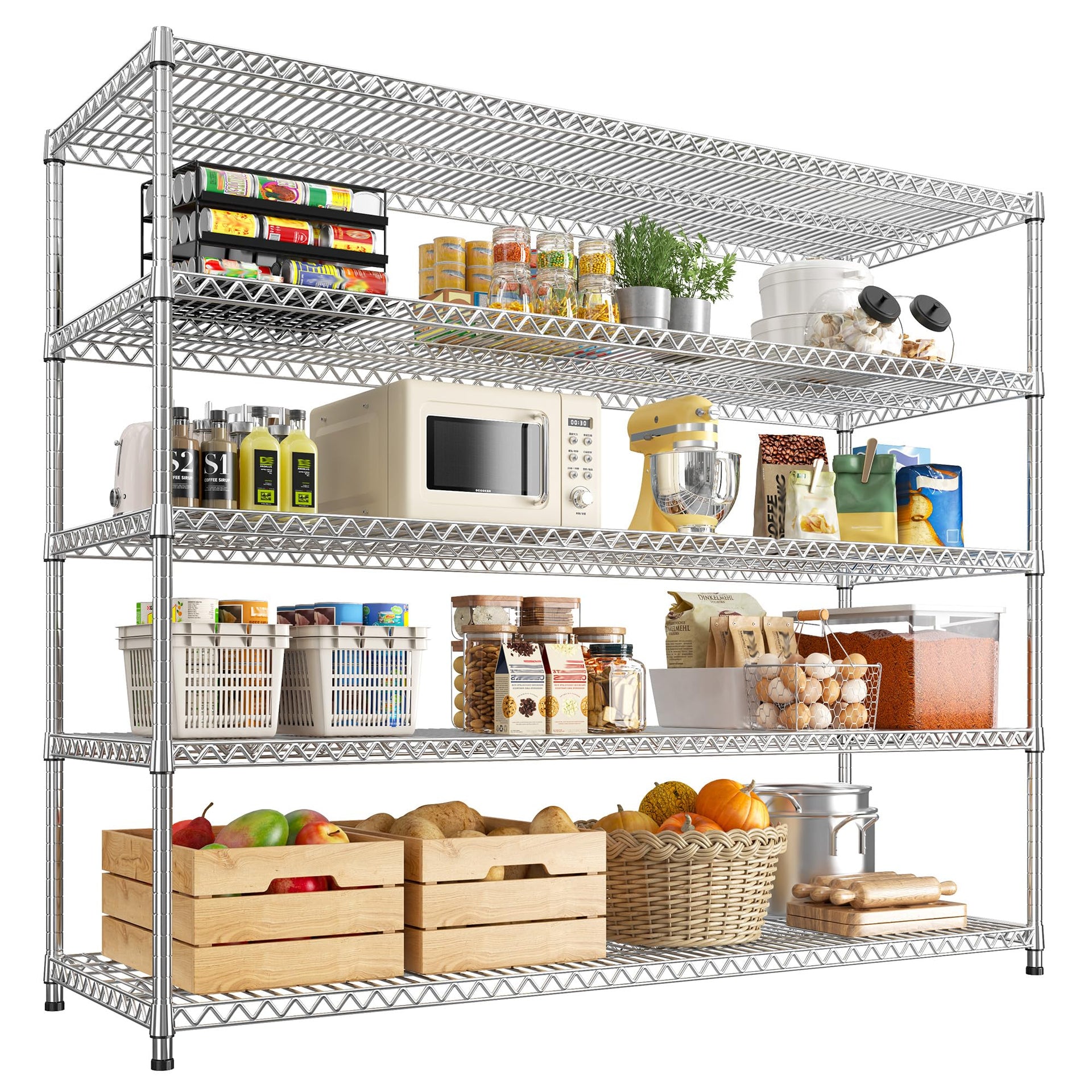 55.5" W Storage Shelves 3200LBS Metal Shelving 5 Tier Wire Shelving Garage Shelving Heavy Duty Metal Shelves for Shelving Unit Commercial Adjustable Shelf