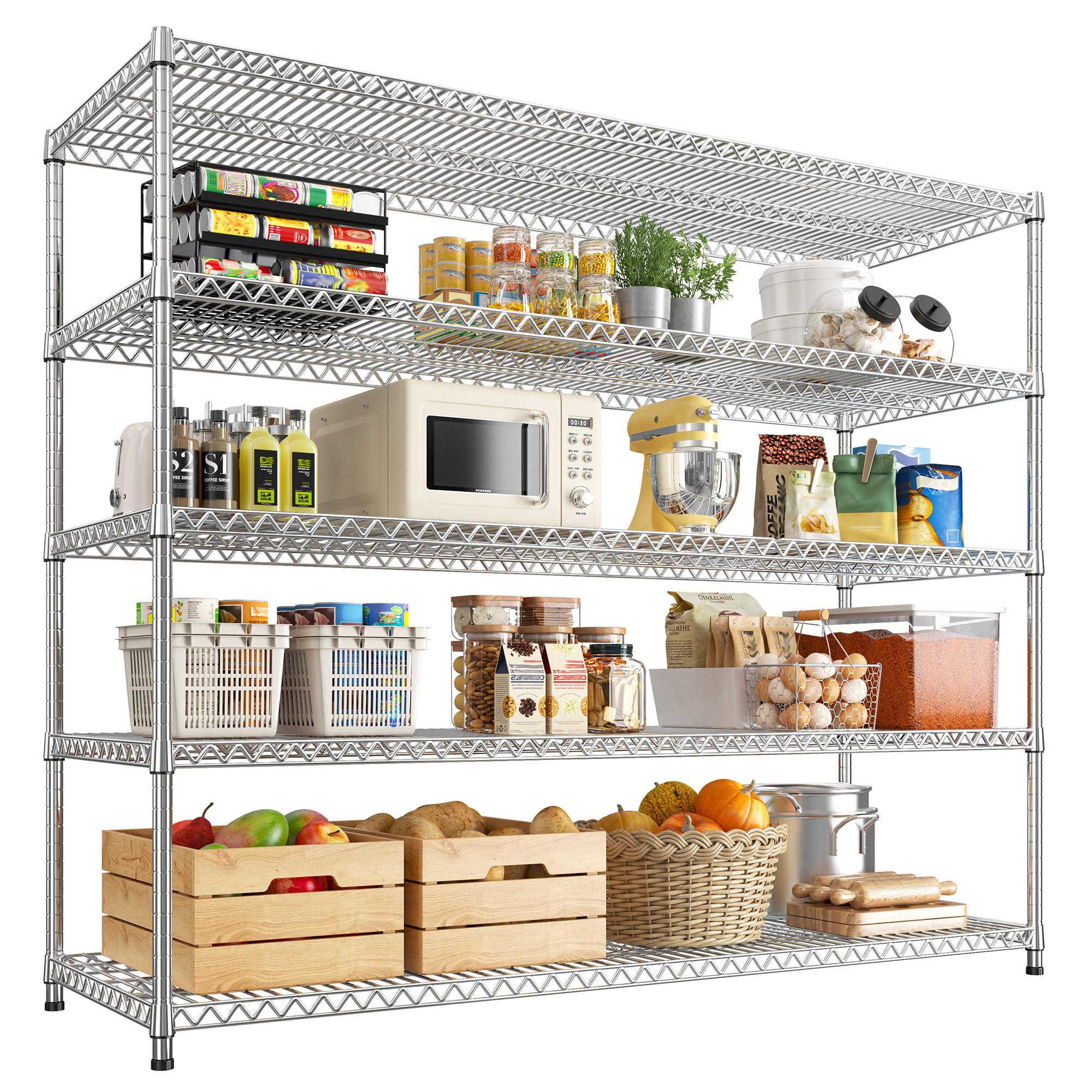 55.5" W Storage Shelves 3200LBS Metal Shelving 5 Tier Wire Shelving Garage Shelving Heavy Duty Metal Shelves for Shelving Unit Commercial Adjustable Shelf