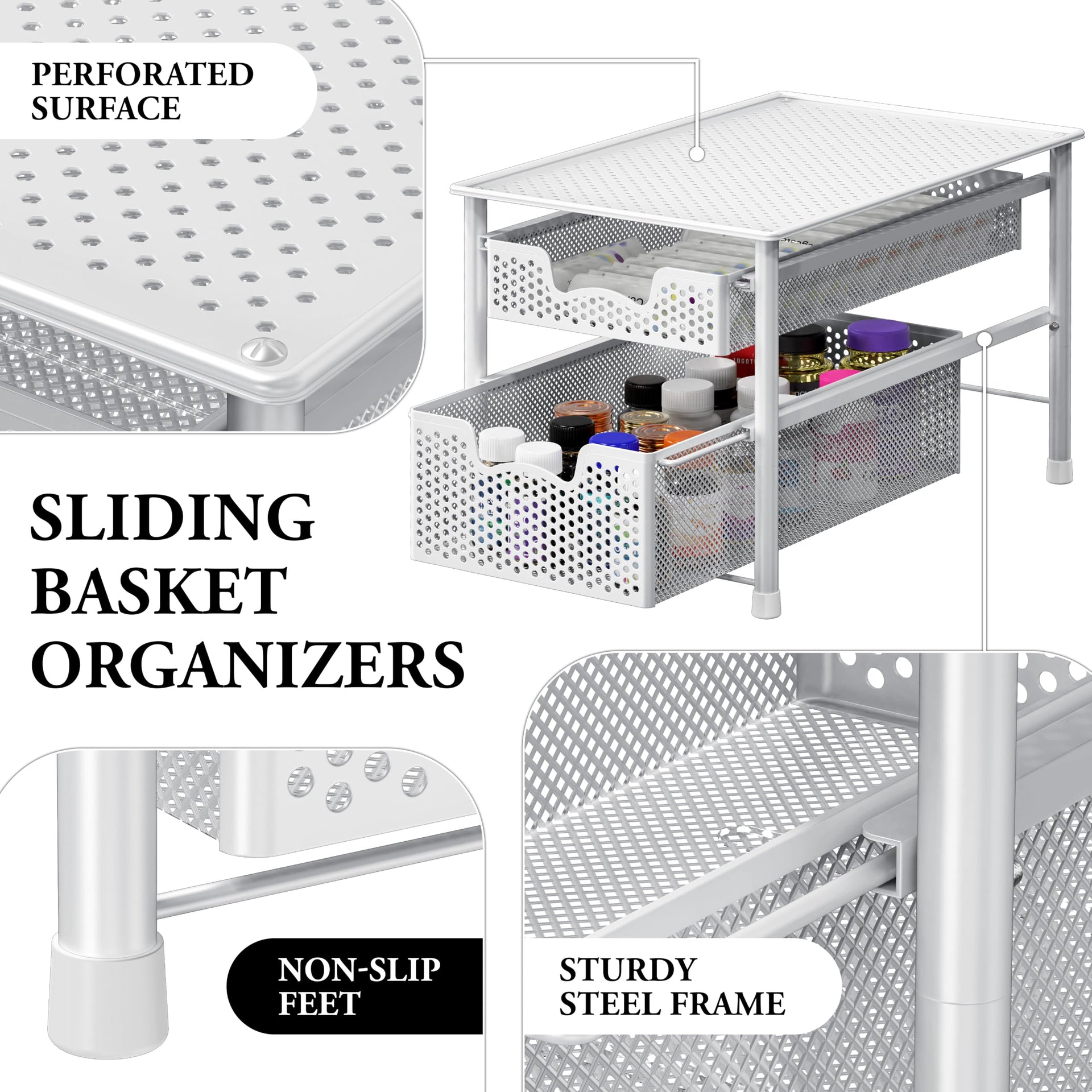 Stackable 2 Tier Sliding Basket Organizer Drawer