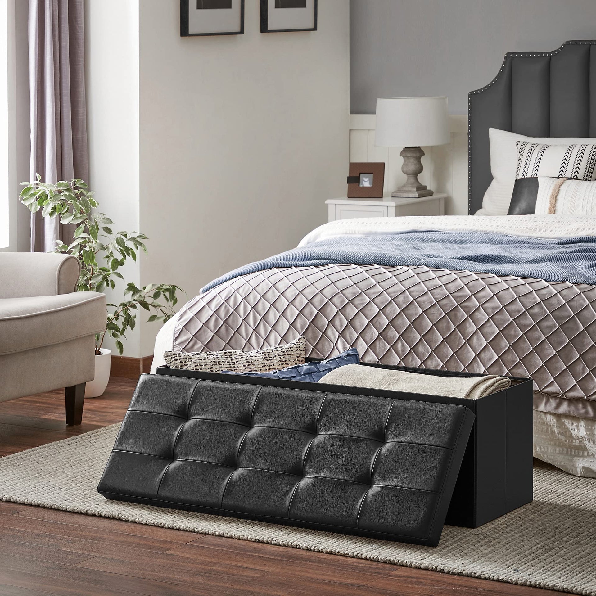 43.3 Inches Folding Storage Ottoman Bench with Flipping Lid