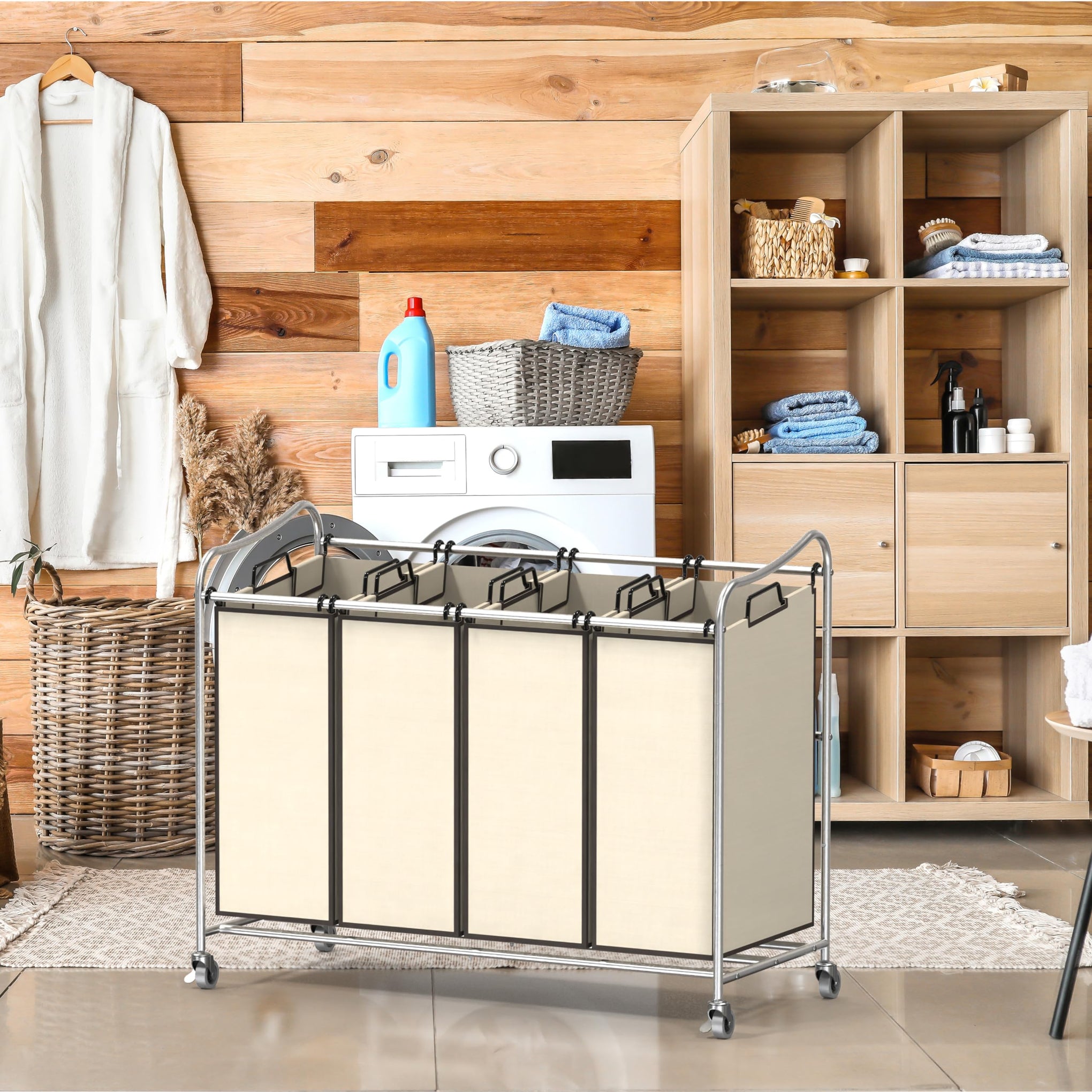 4 Bag Heavy Duty Rolling Laundry Sorter Cart (12 Count)