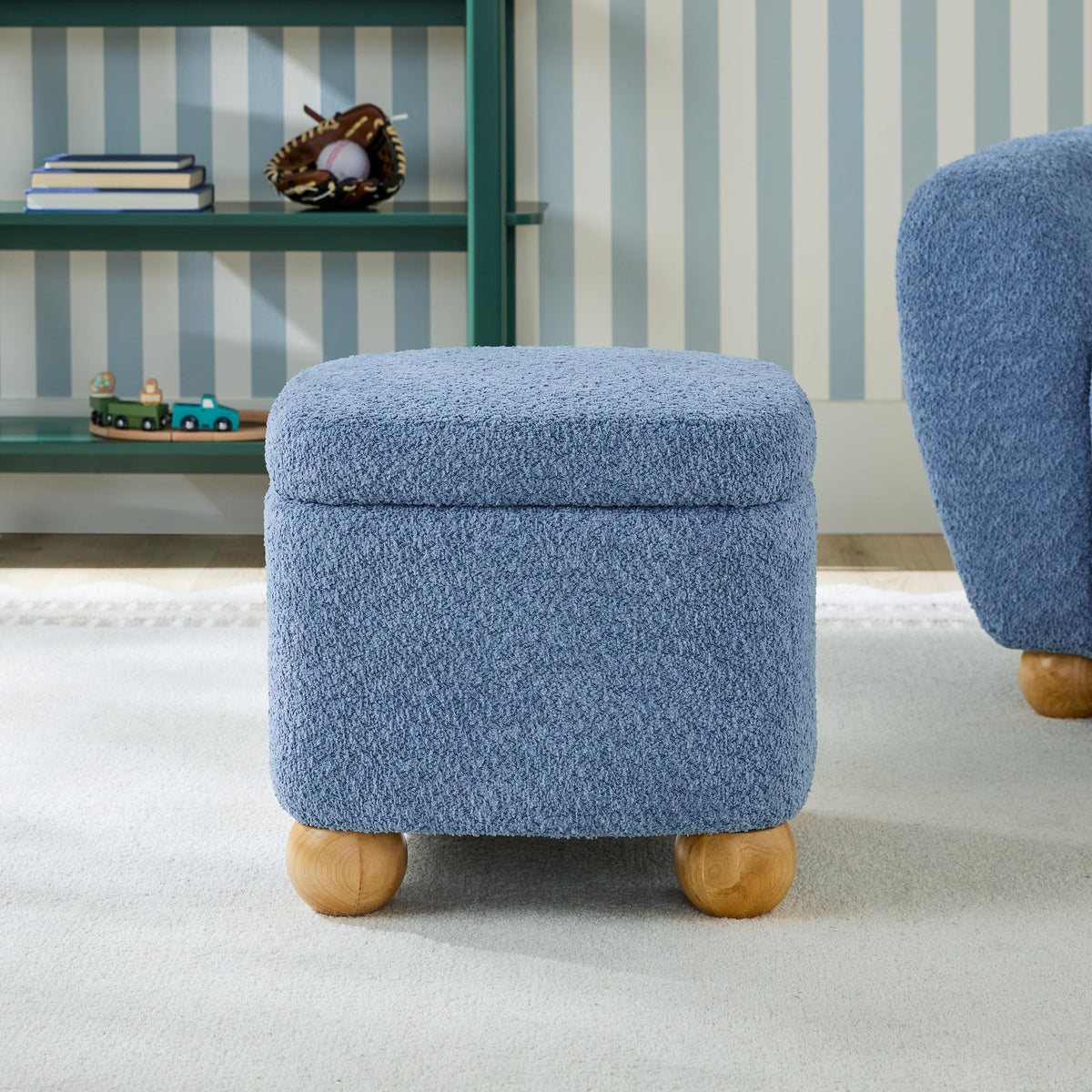 Linley Contemporary Small Storage Bouclé Ottoman with Wood Legs