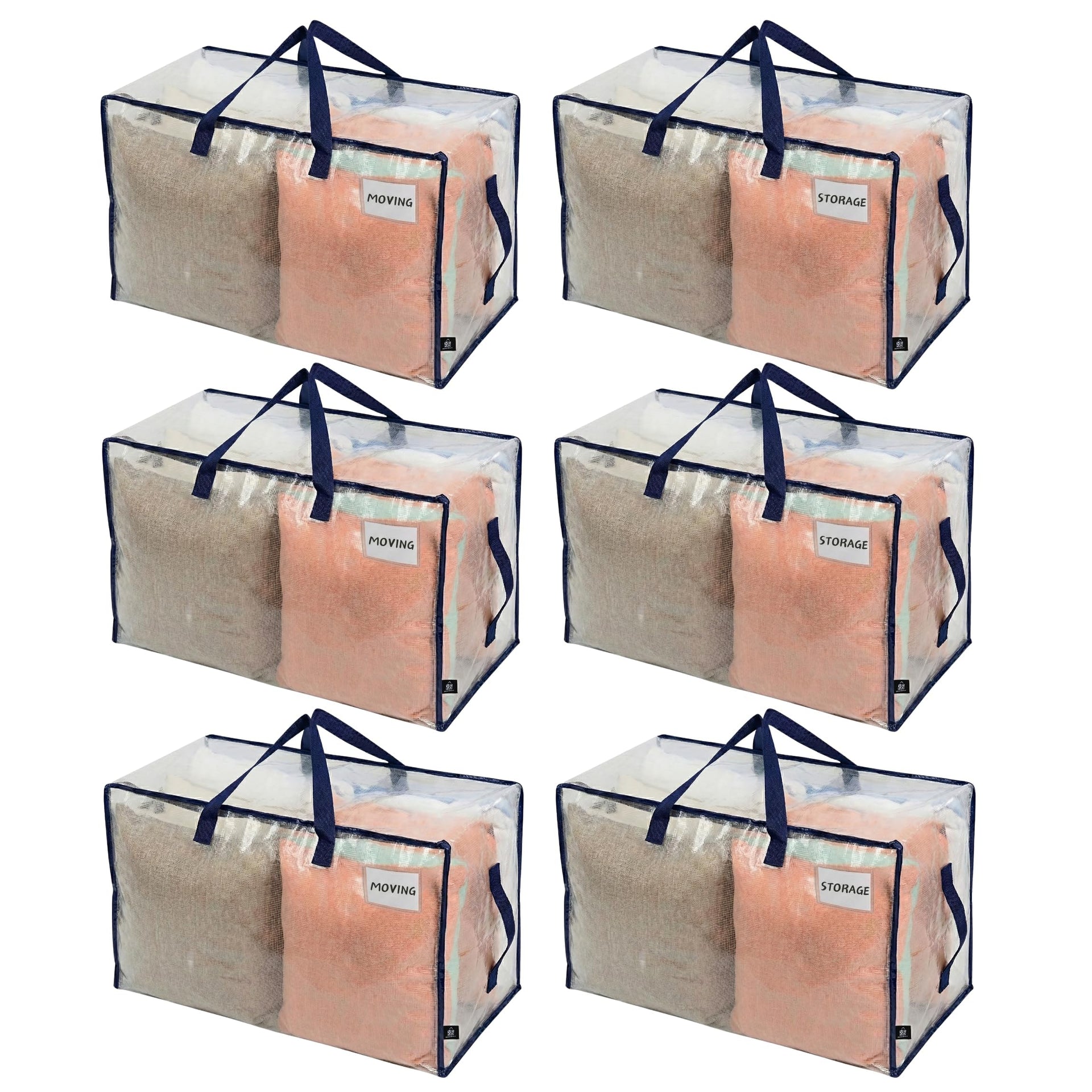 6 Pack Clear Extra Large Moving Bags & Storage Totes (6 Count)